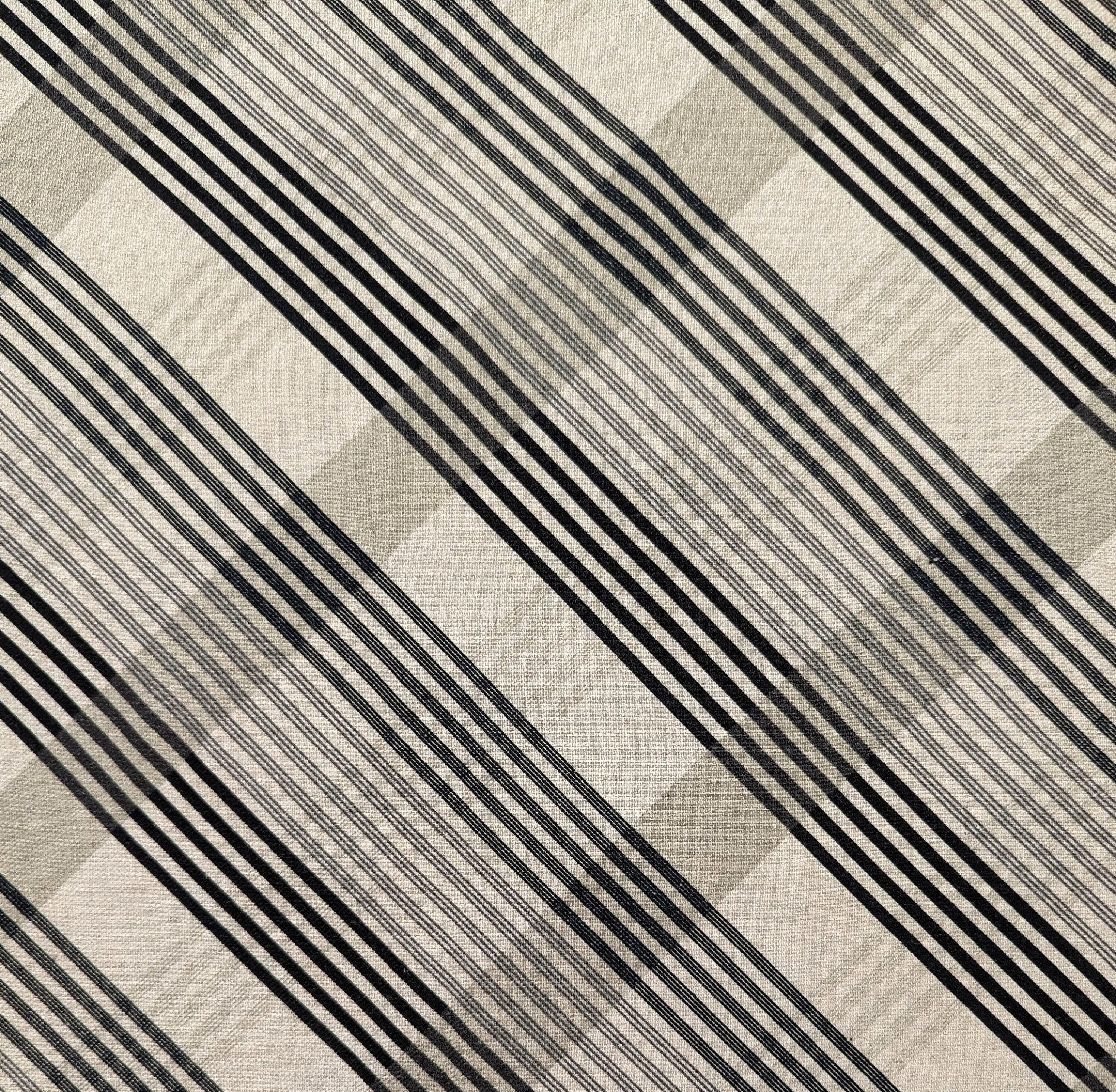 Kokka - Plaid Stripe Cotton/Linen Fabric - Gray