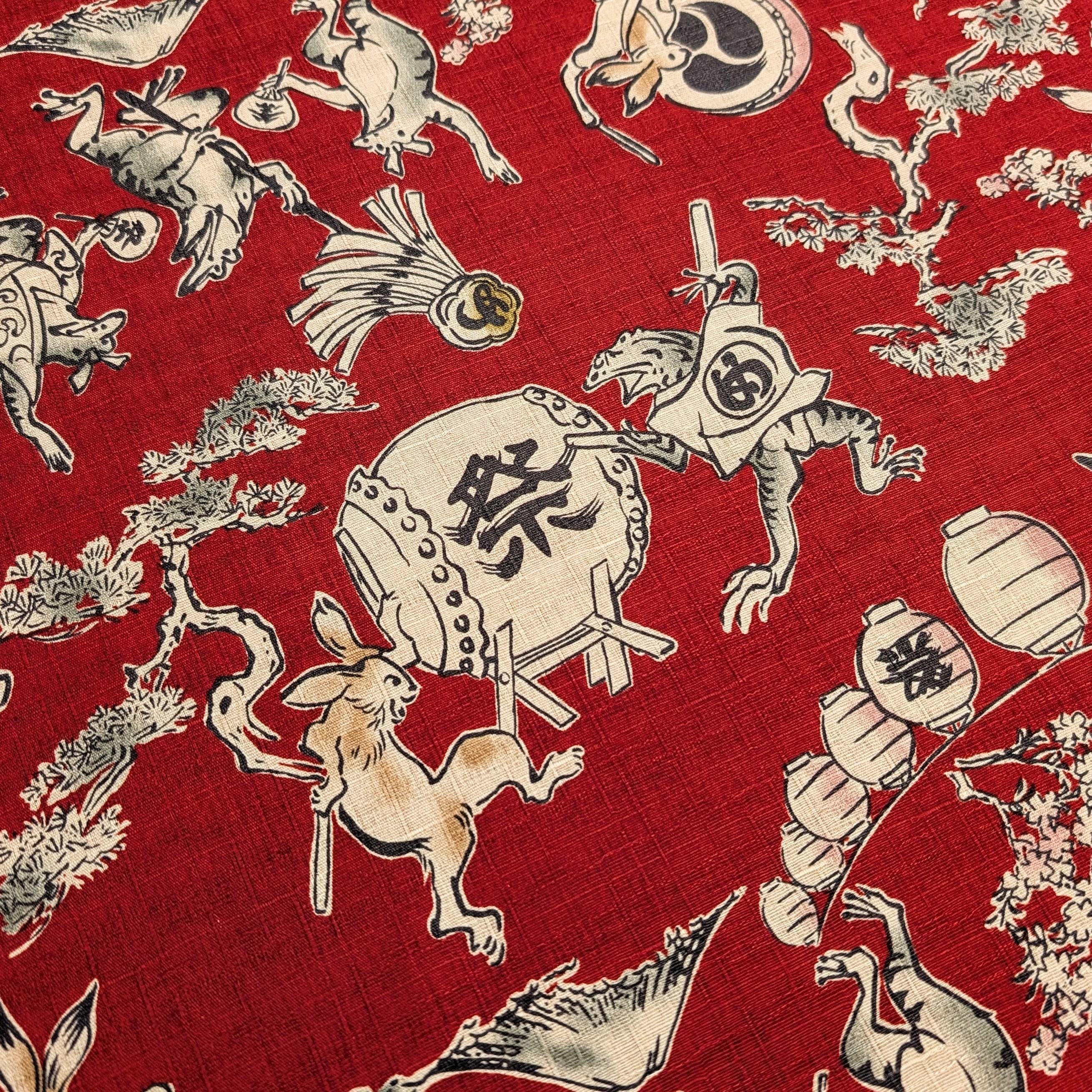 NEW Taiko Animals Hokkoh Japanese cotton dobby fabric 1024-130-4 C red