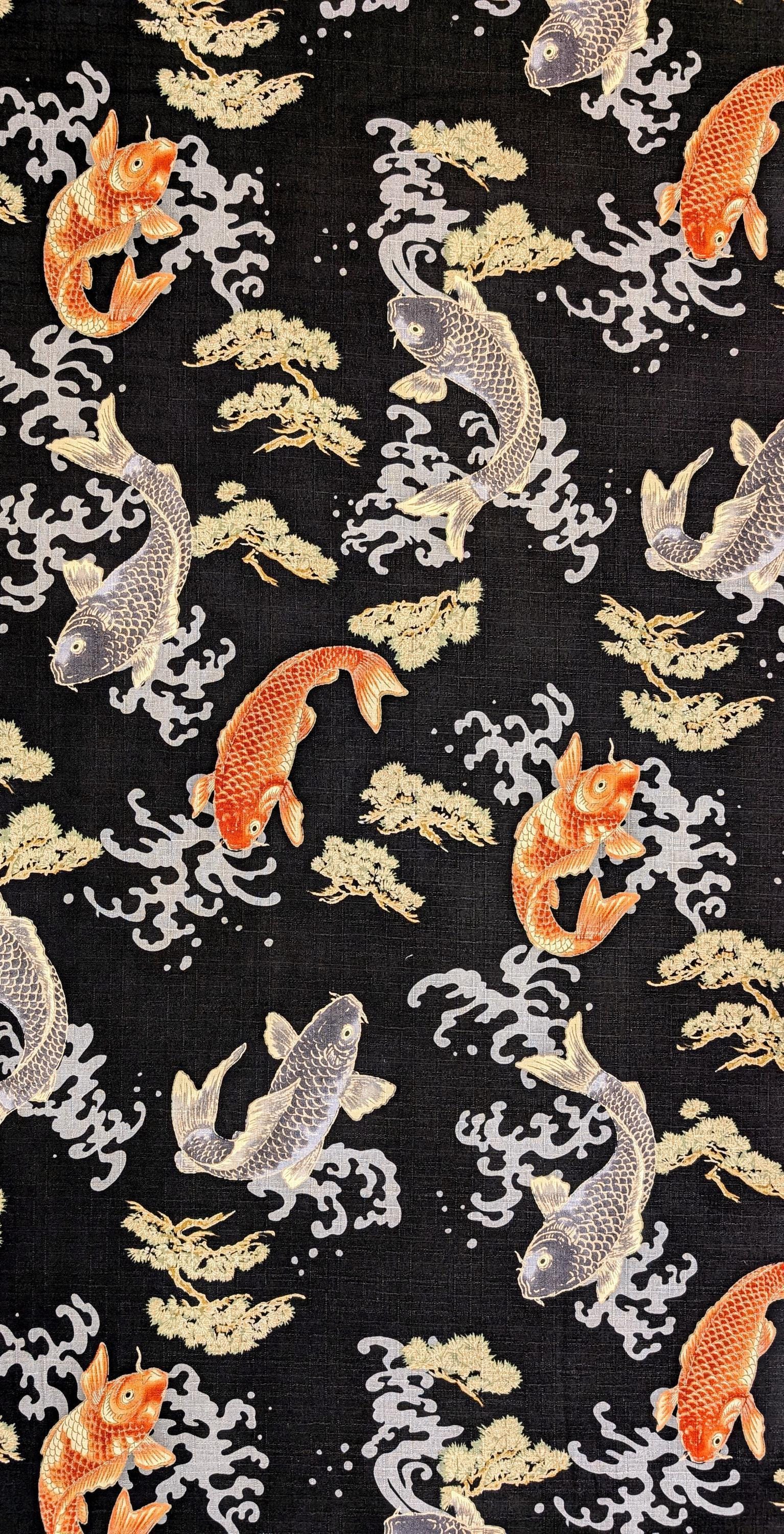 Hokkoh - Hopping Koi Cotton Dobby - Black