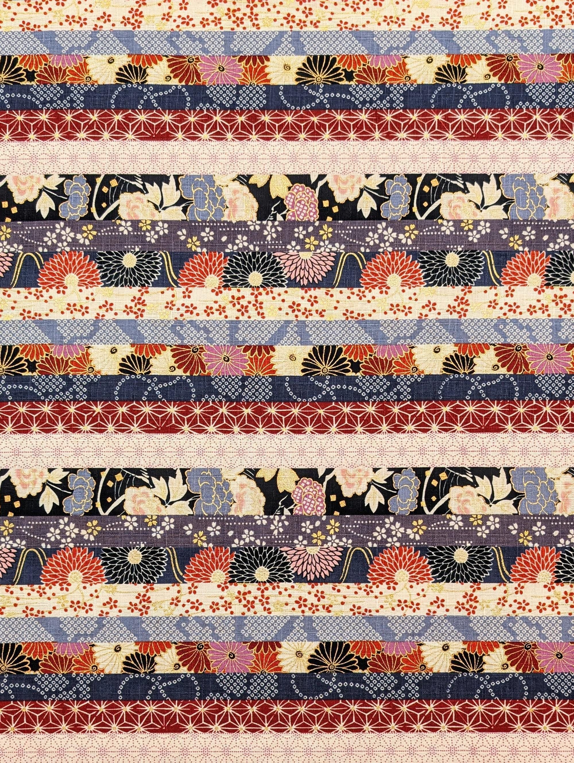 Hokkoh - Striped Flowers Cotton Dobby - Gray