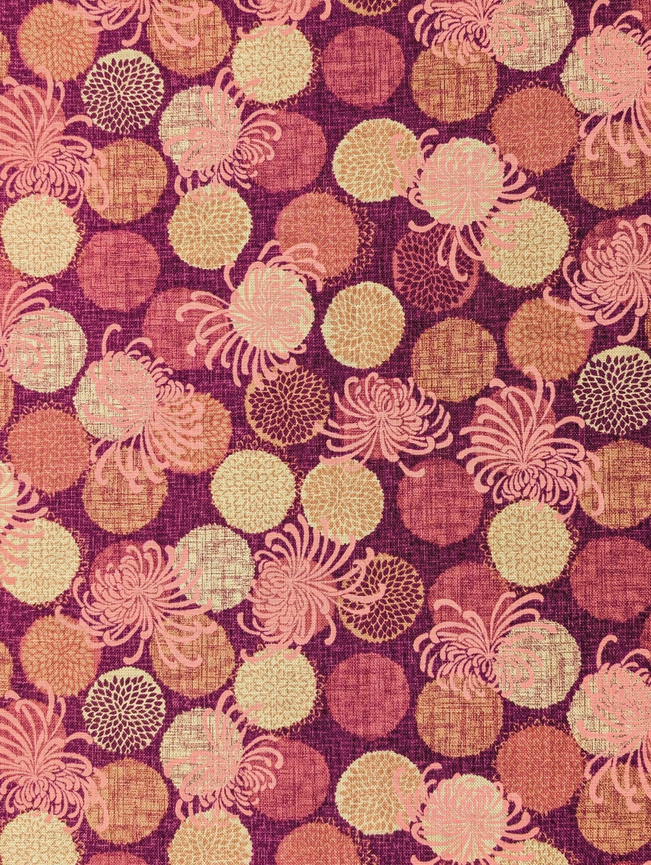 Sevenberry - Rustic Chrysanthemums Cotton Fabric - Purple Beige Pink
