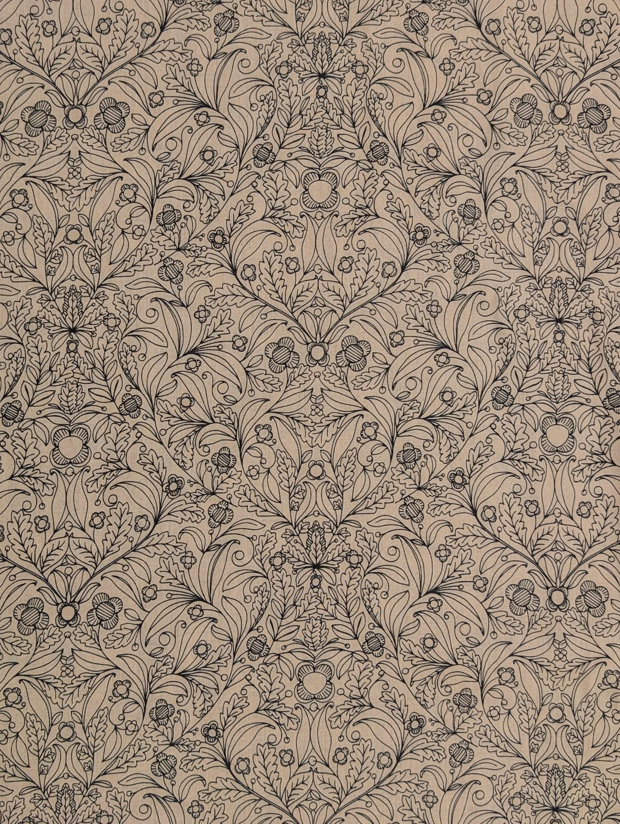 Hokkoh - Botanical Filigree Cotton Lawn - Beige and Black