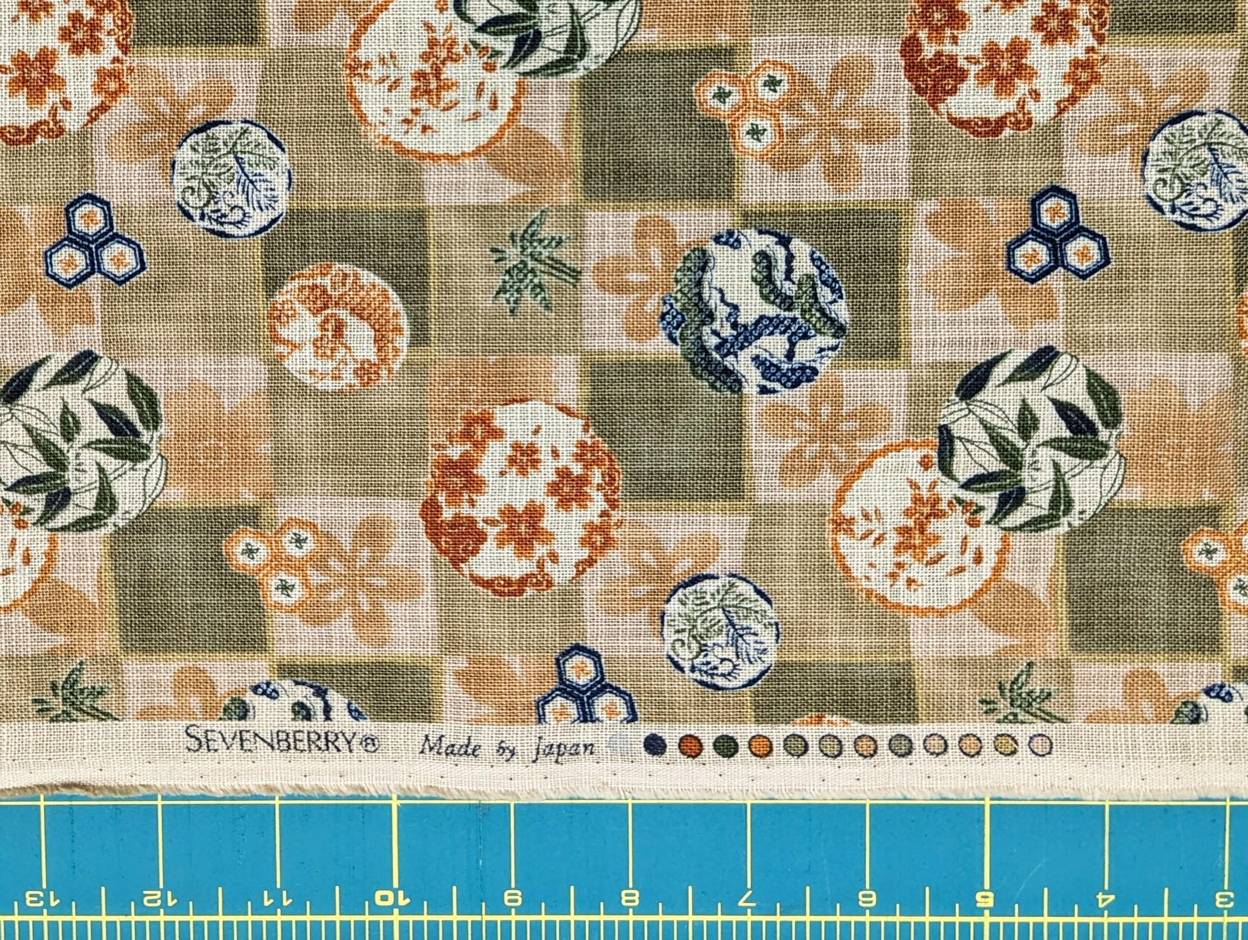Sevenberry - Rustic Patterned Checkerboard Cotton Fabric - Beige Green