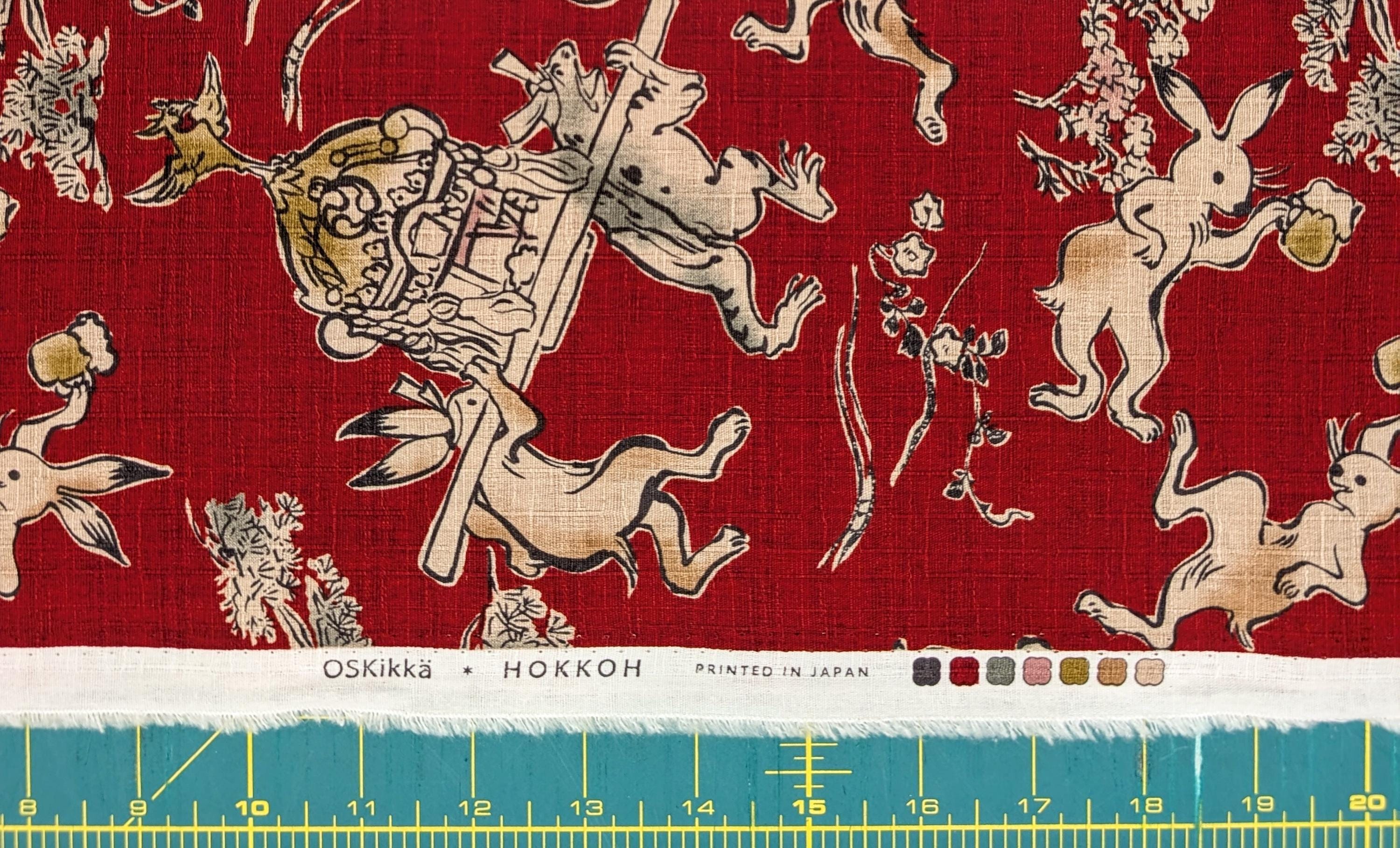 NEW Taiko Animals Hokkoh Japanese cotton dobby fabric 1024-130-4 C red