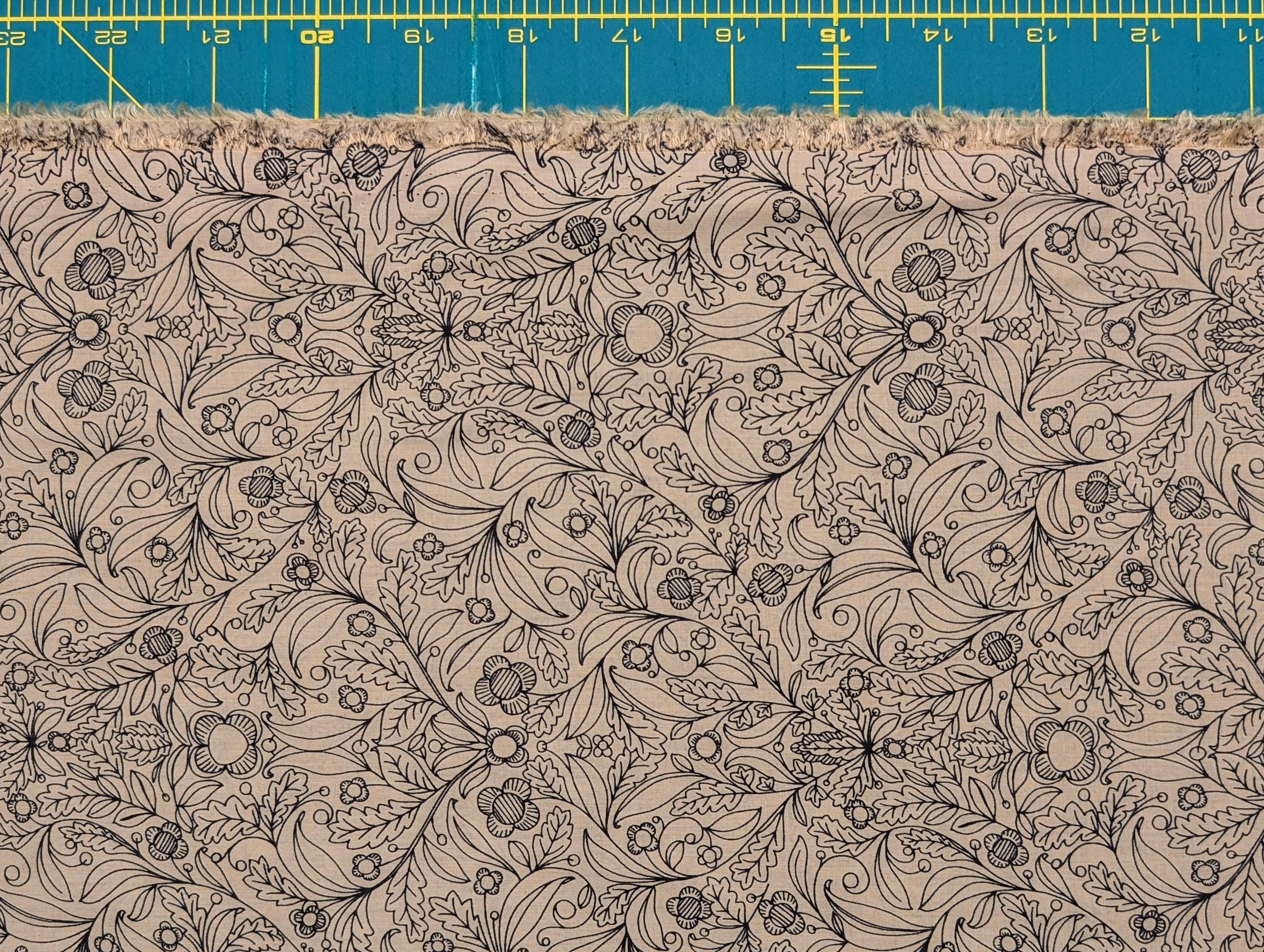 Hokkoh - Botanical Filigree Cotton Lawn - Beige and Black