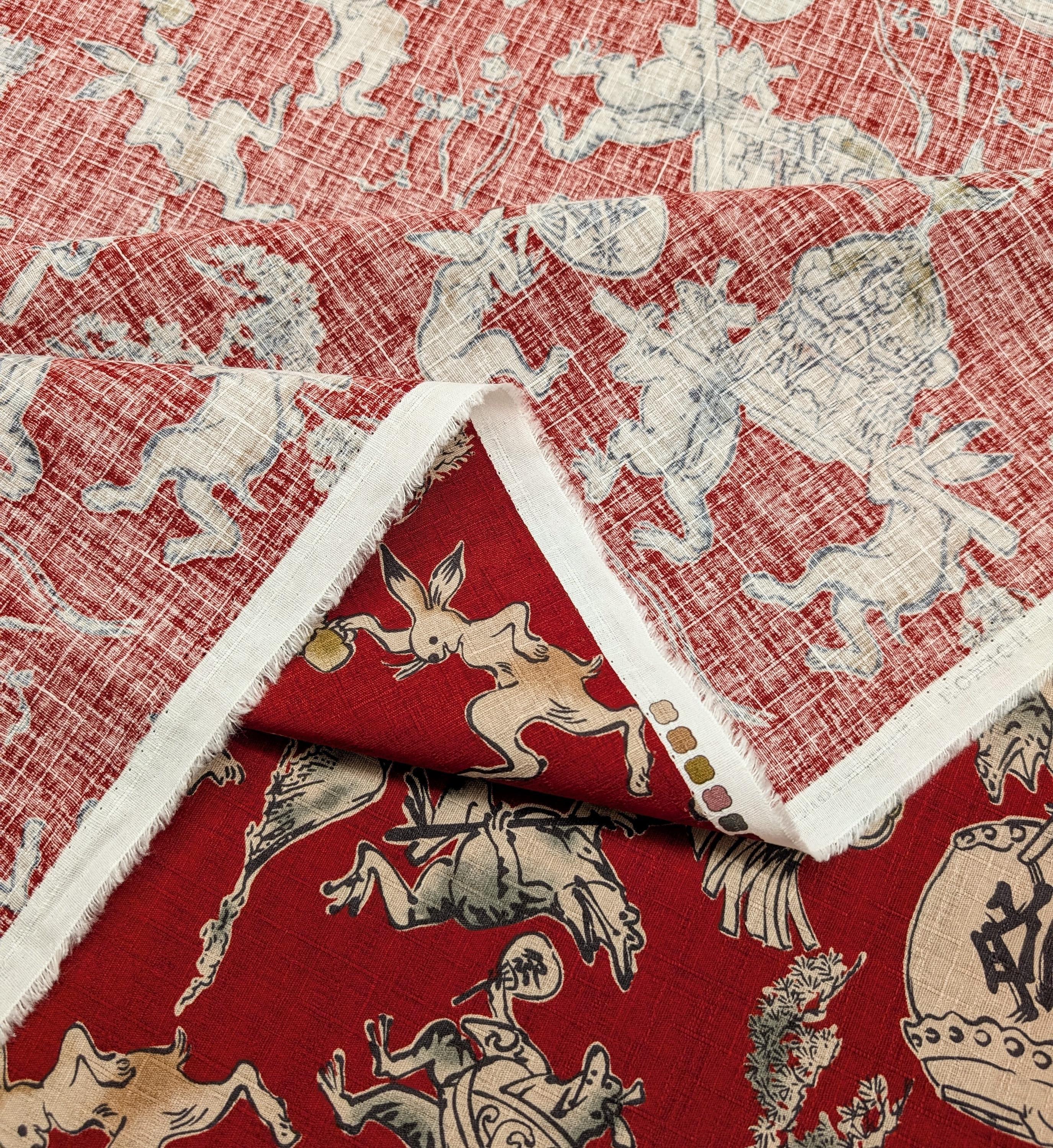 NEW Taiko Animals Hokkoh Japanese cotton dobby fabric 1024-130-4 C red