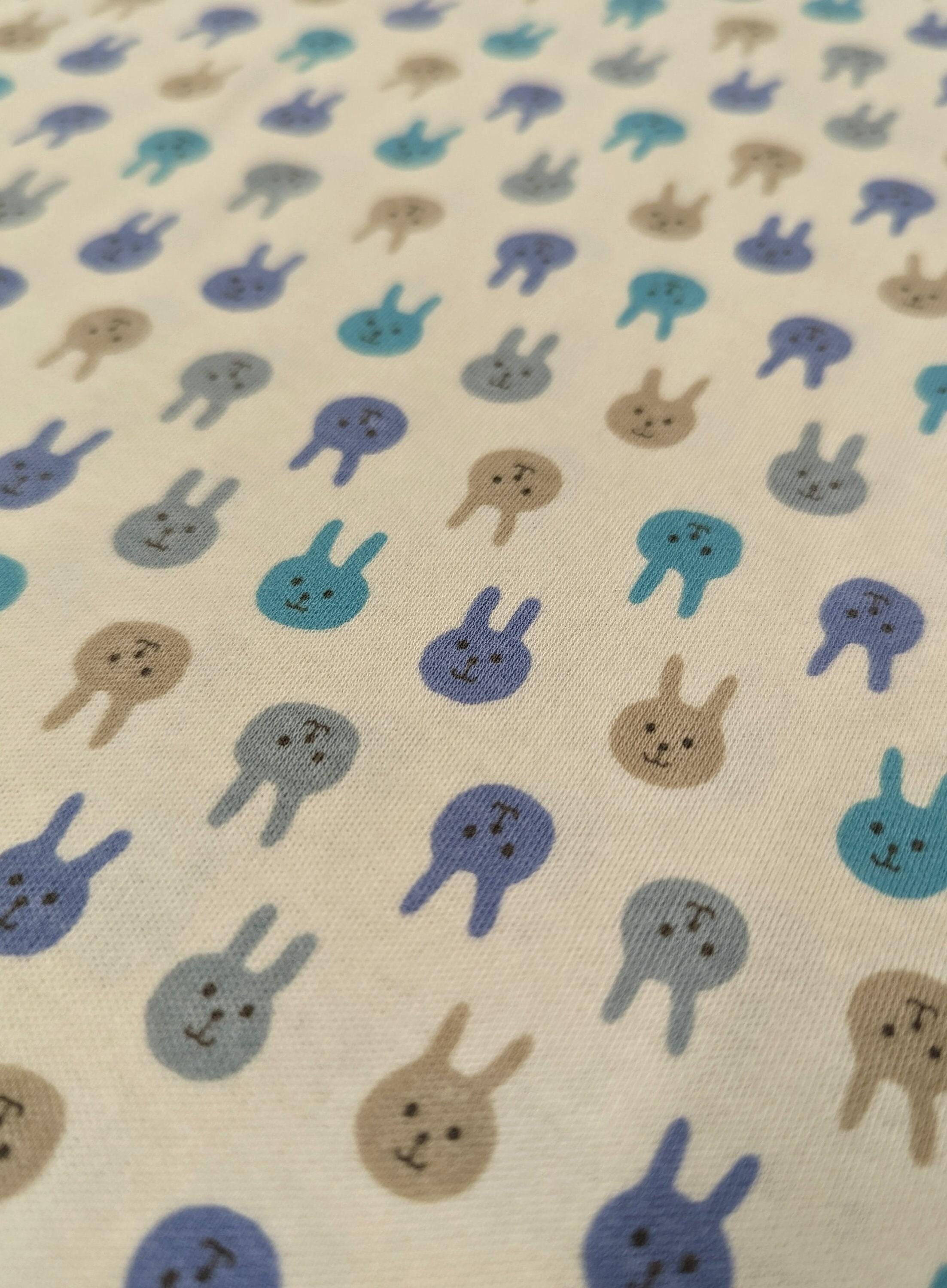 Kobayashi - Colorful Bunnies Cotton Jersey - Teal Periwinkle Khaki Gray