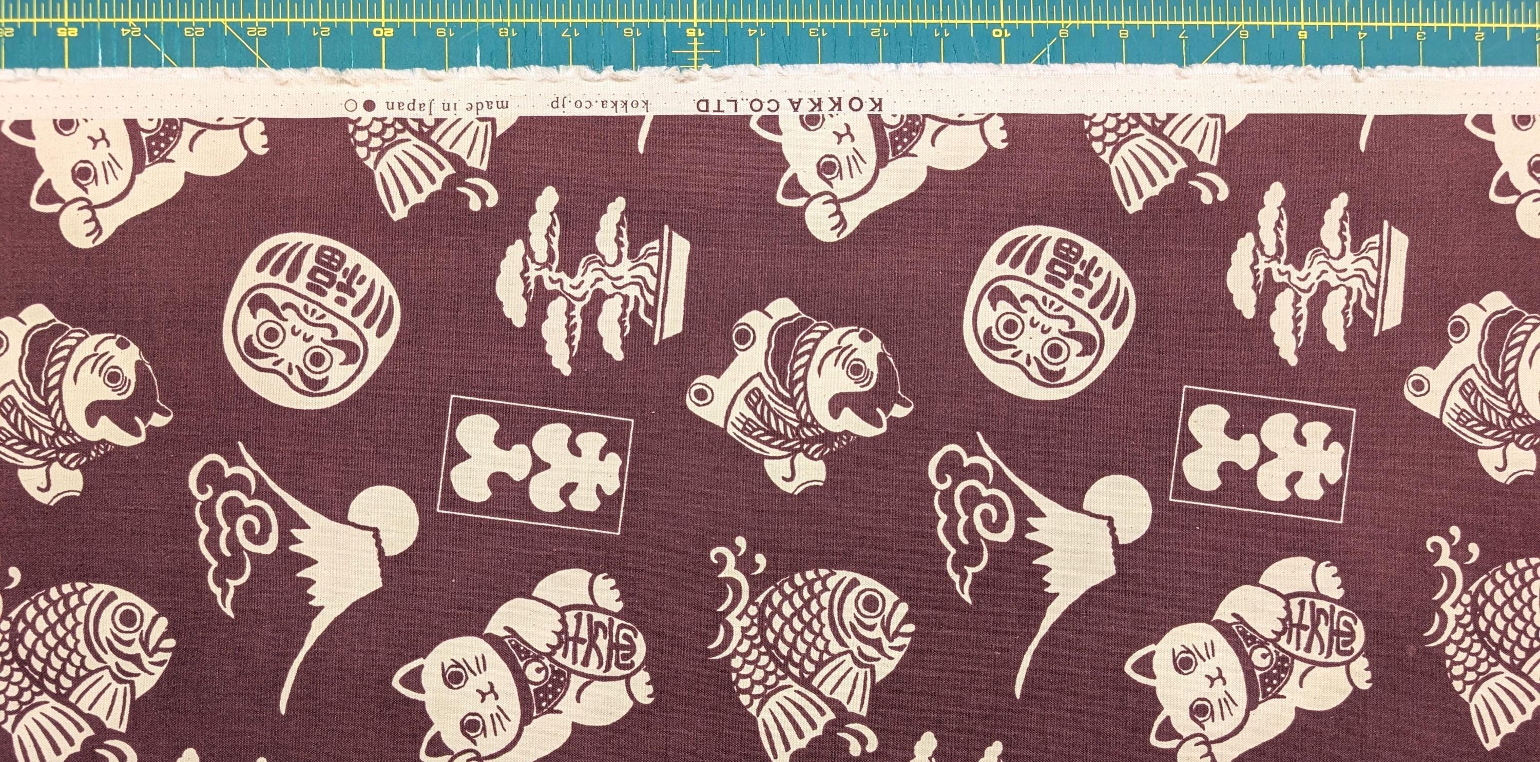 Lucky Cats and More Kokka Japanese cotton light canvas fabric YKA-29100-3B - half yard