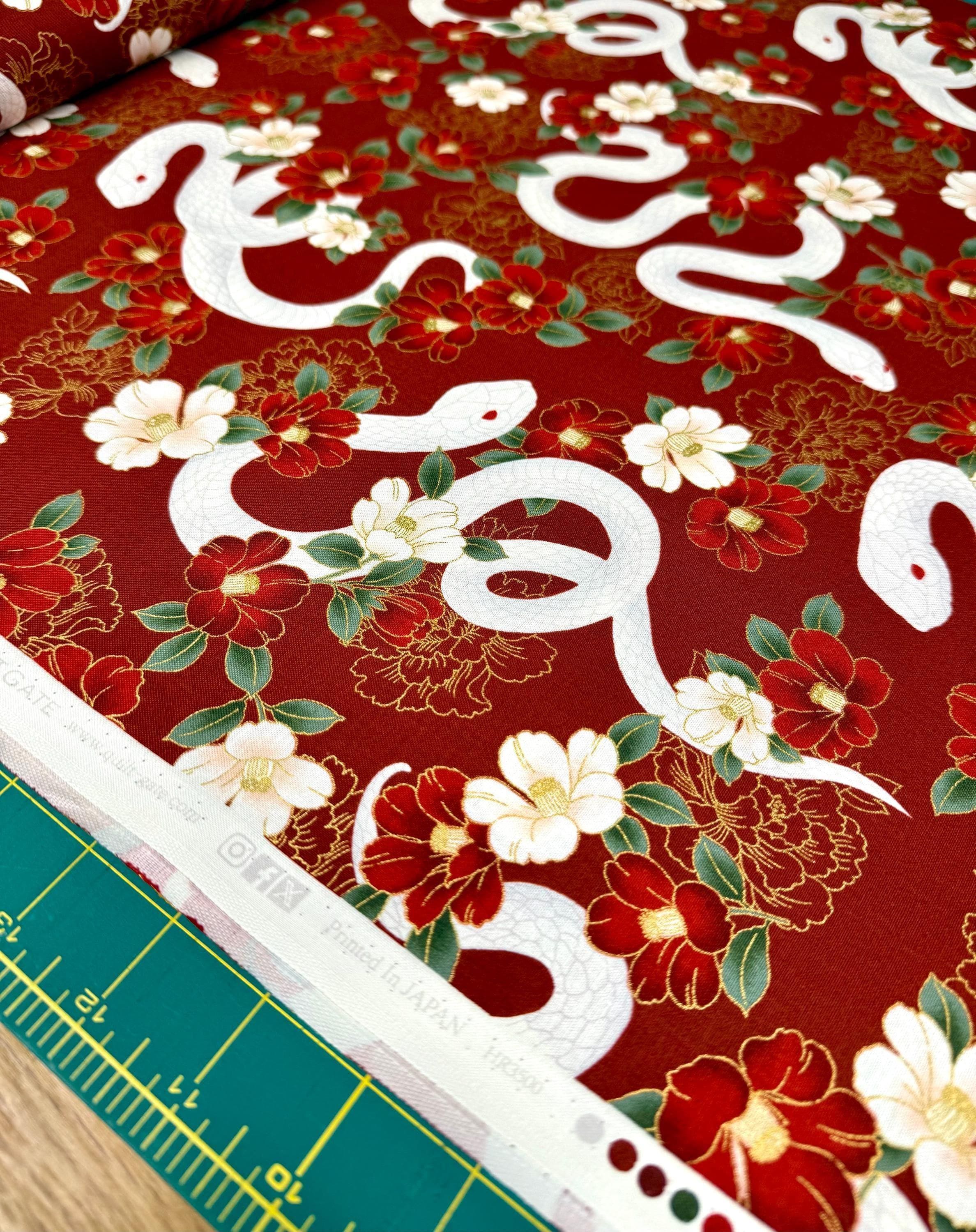 QuiltGate - Hyakka Ryoran Year of the Snake Cotton Fabric - Red