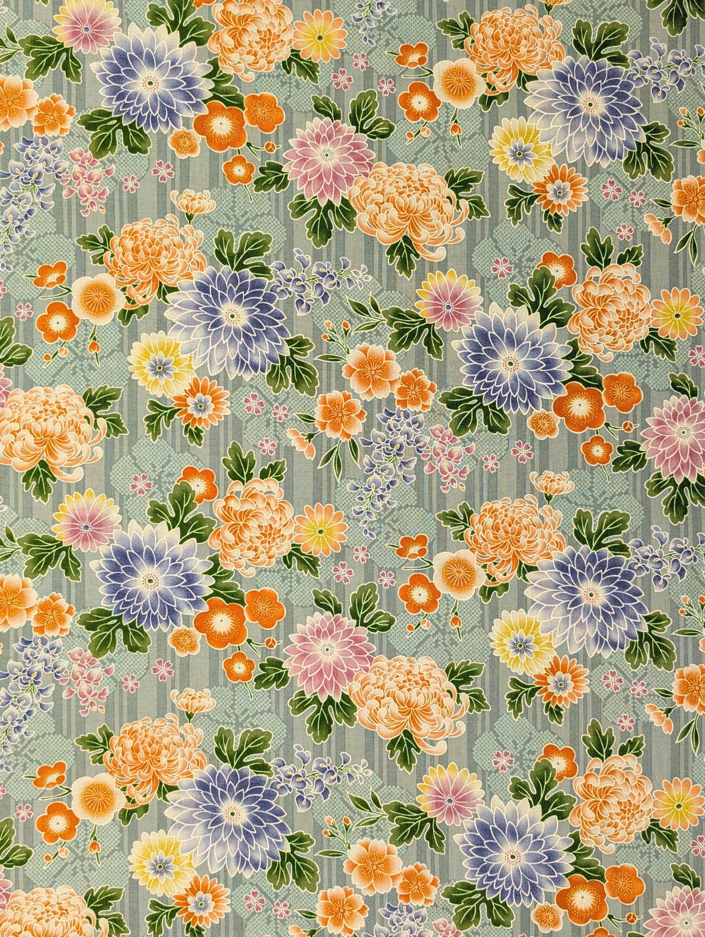 NEW Striped Shibori Flowers Sevenberry Japanese cotton fabric 850425-1-5 green