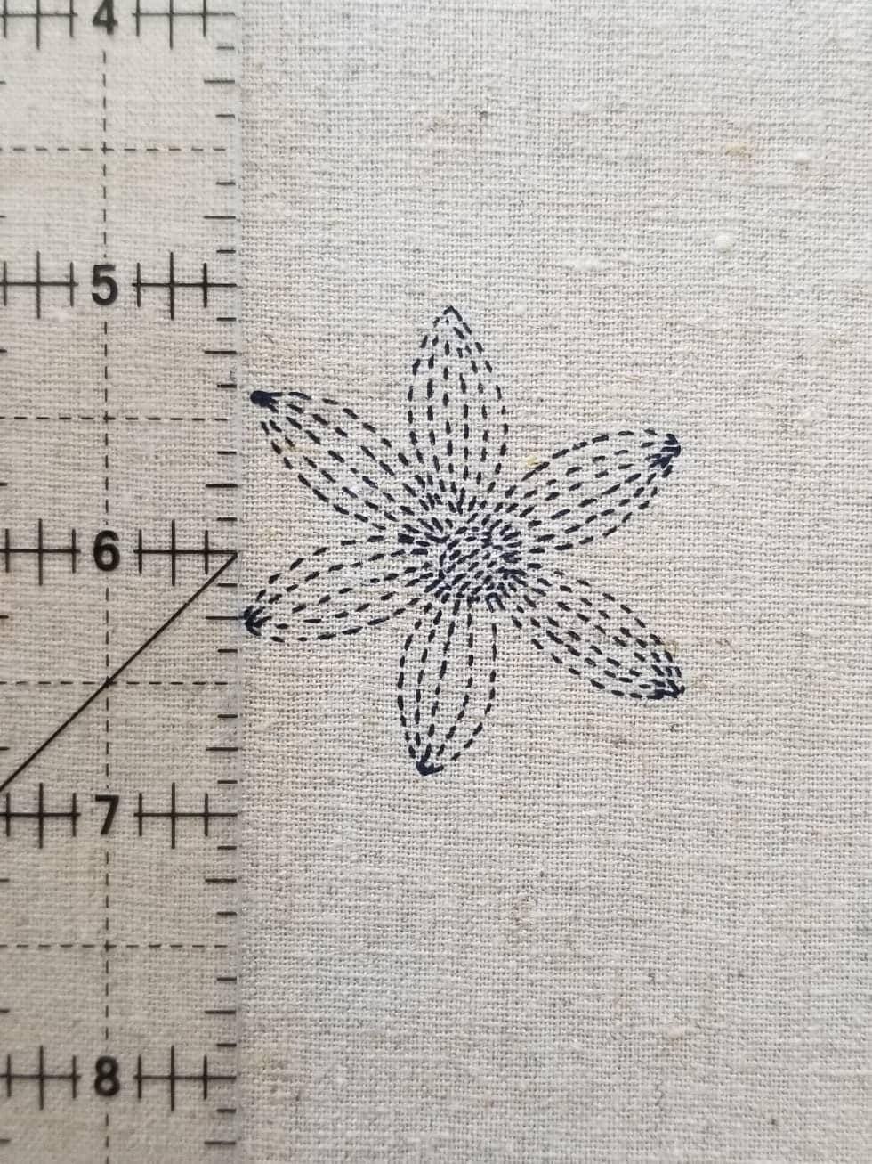 Sashiko Flower print in Red on Natural Japanese Cotton Linen Blend