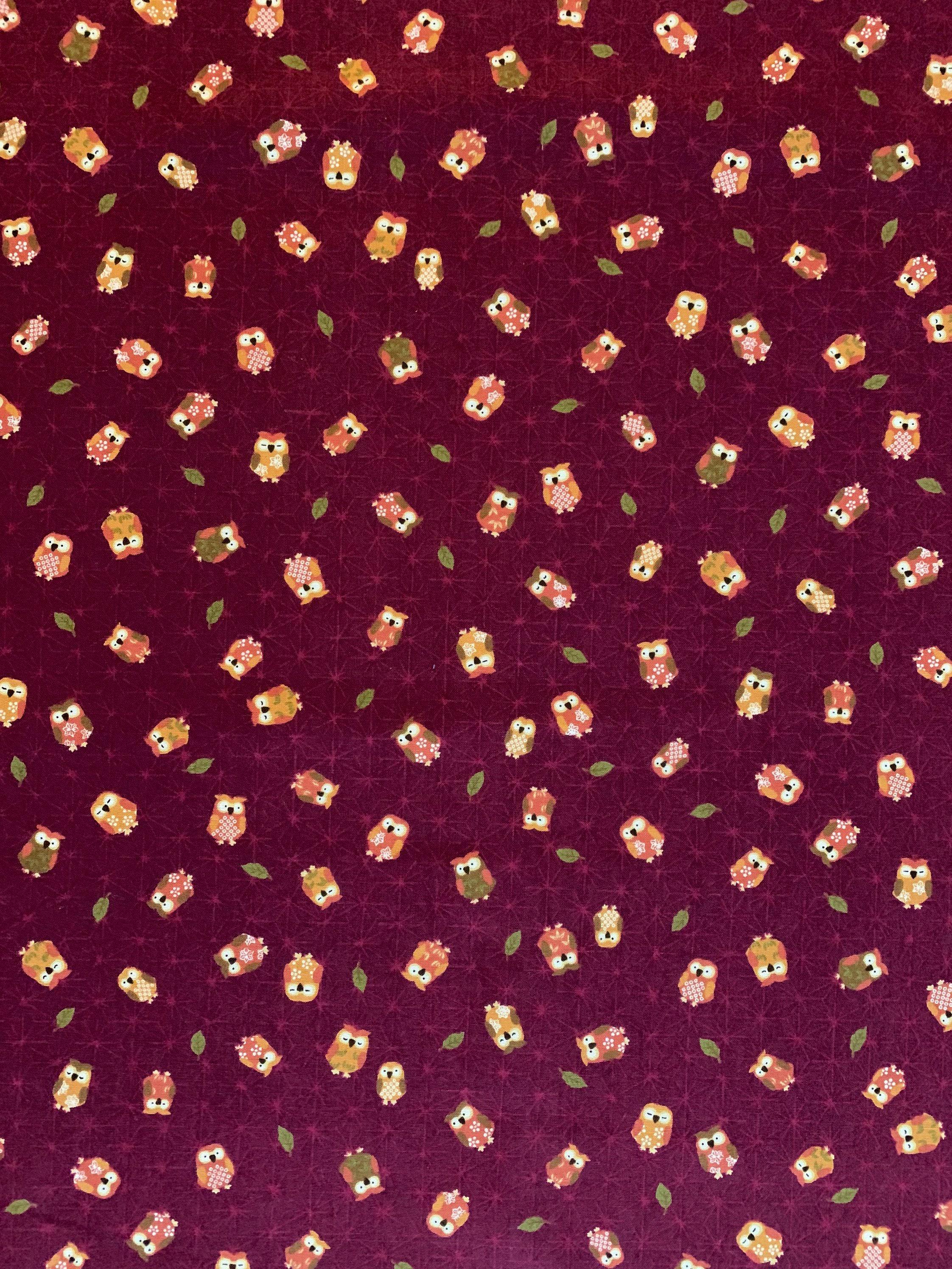 Sevenberry - Owls and Asanoha Stars Cotton Fabric - Red