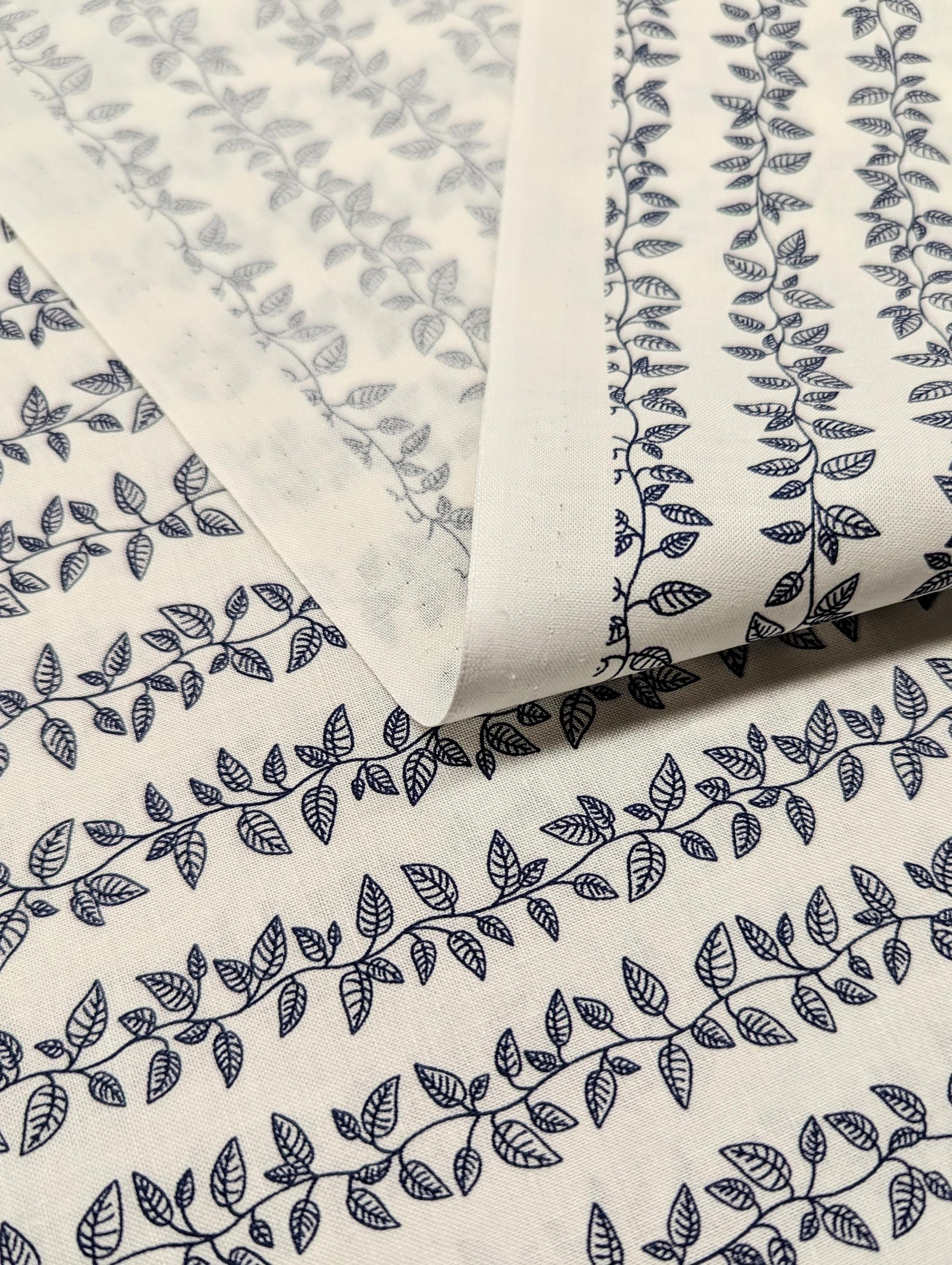 Cosmo - Vining Leaves Cotton Sheeting - White & Blue