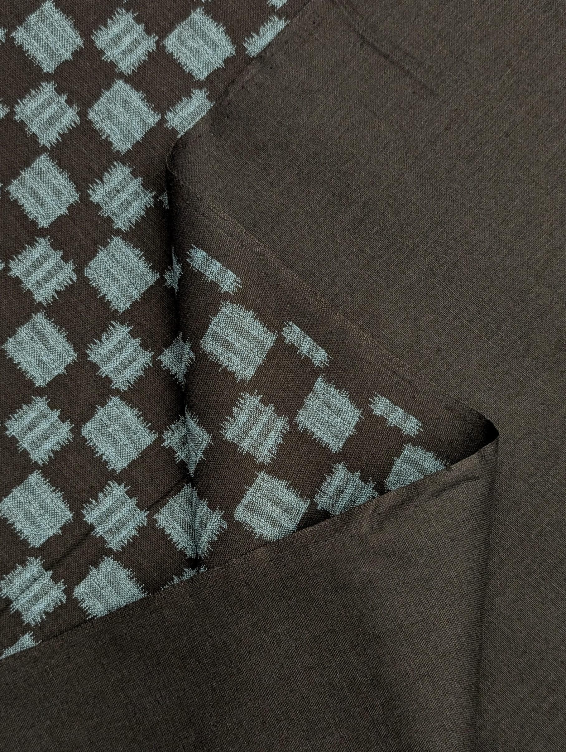 Sevenberry - Printed Ikat Squares Cotton Fabric - Black Blue