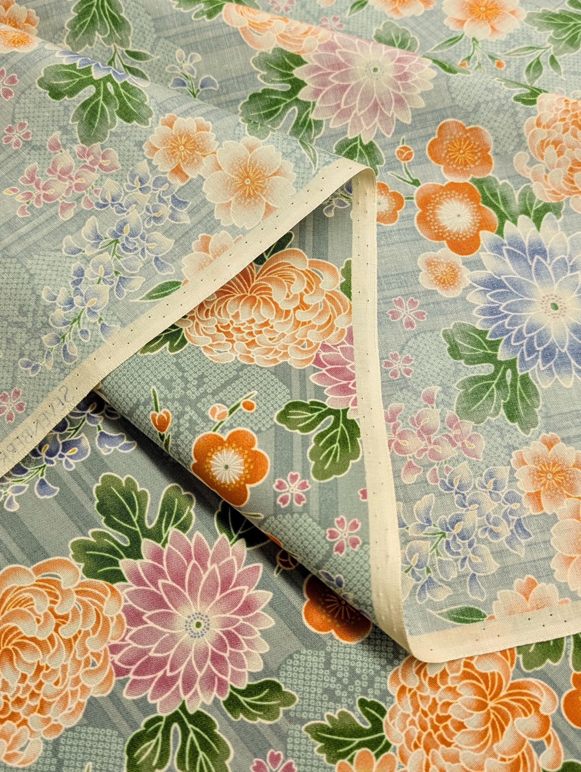 NEW Striped Shibori Flowers Sevenberry Japanese cotton fabric 850425-1-5 green