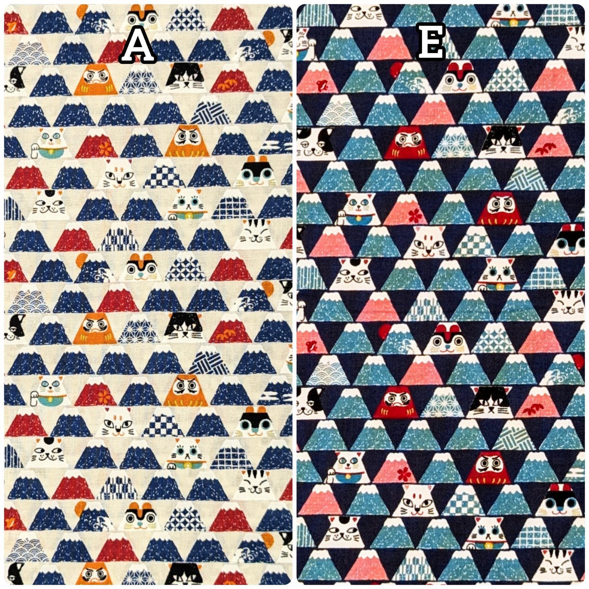 Senyo - Mount Fuji Cats Cotton Fabric - Blue