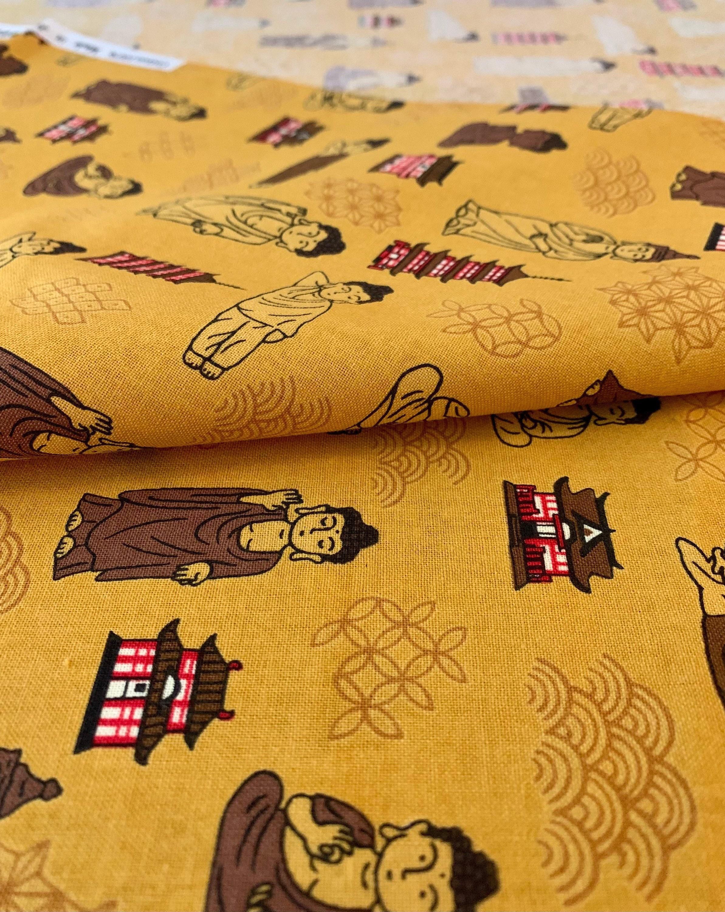 Naka - Buddha Temple Cotton Fabric - Yellow Saffron