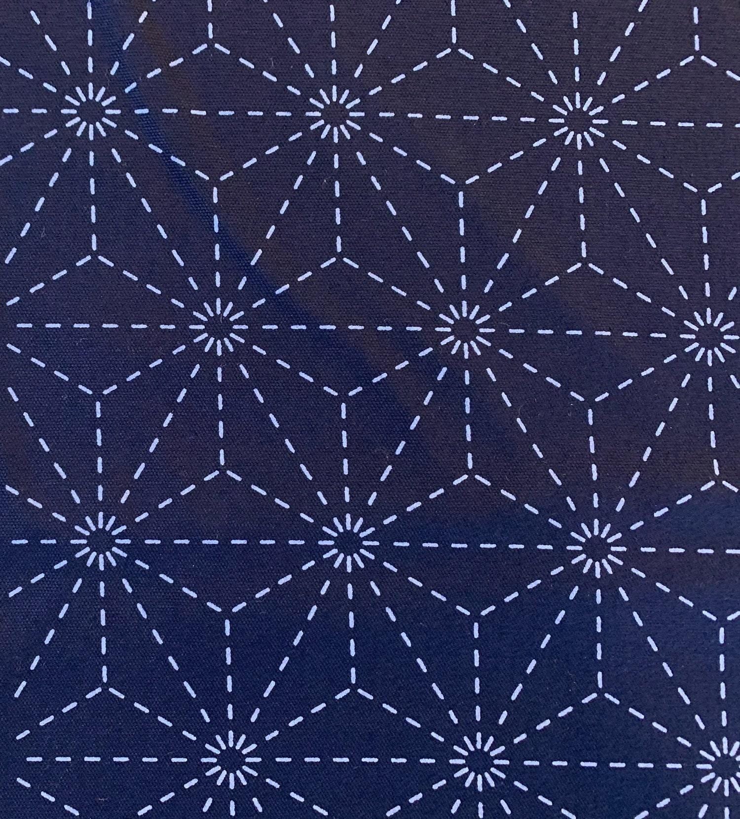 Olympus - Asanoha Stars Pre-Printed Sashiko Cotton Fabric - Navy