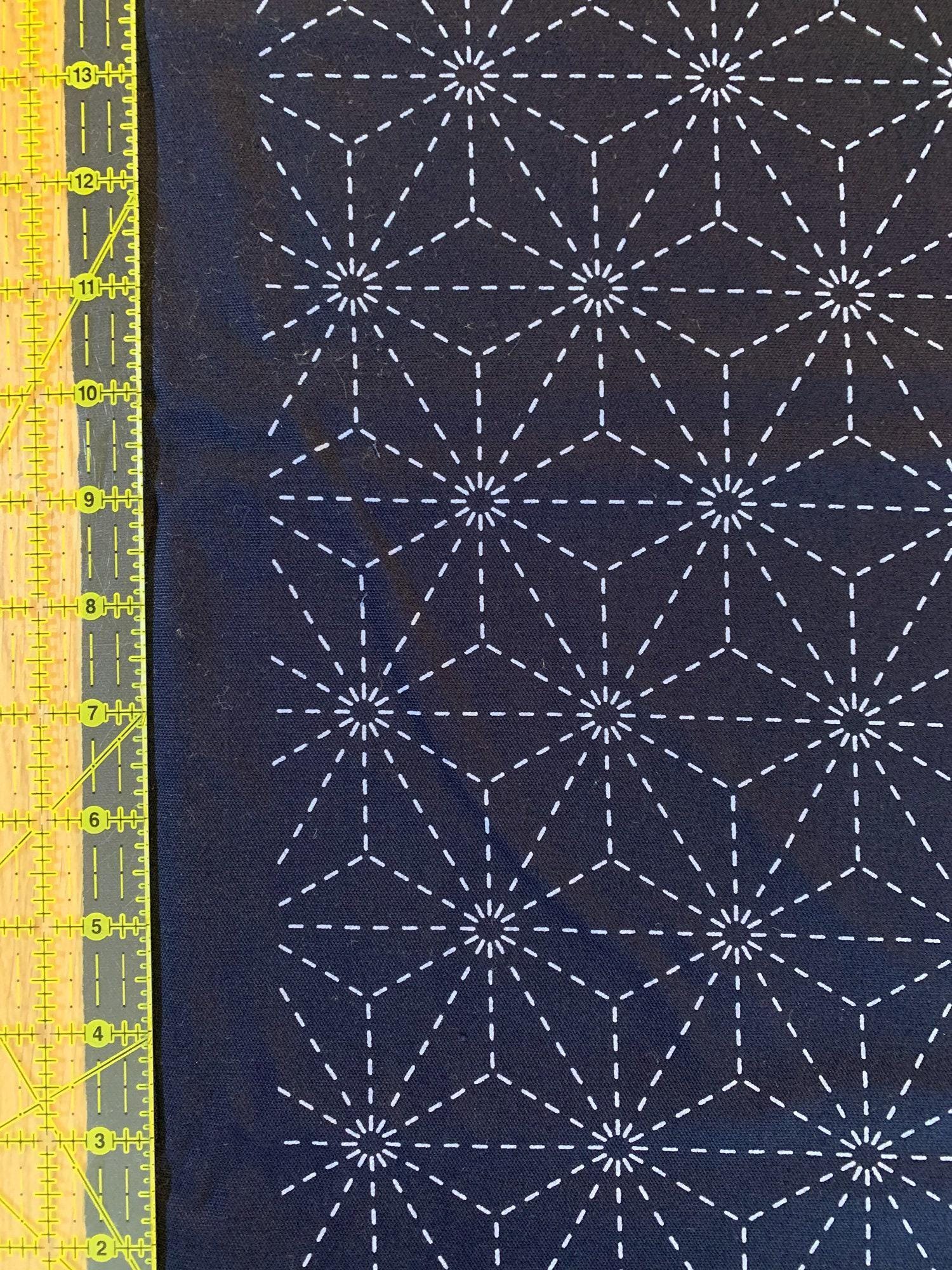 Olympus - Asanoha Stars Pre-Printed Sashiko Cotton Fabric - Navy