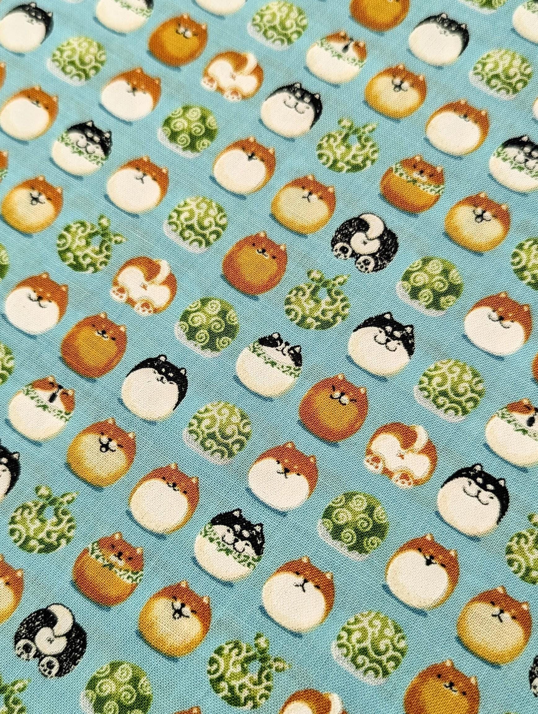 Senyo - Shibas With Furoshiki Cotton Fabric - Teal