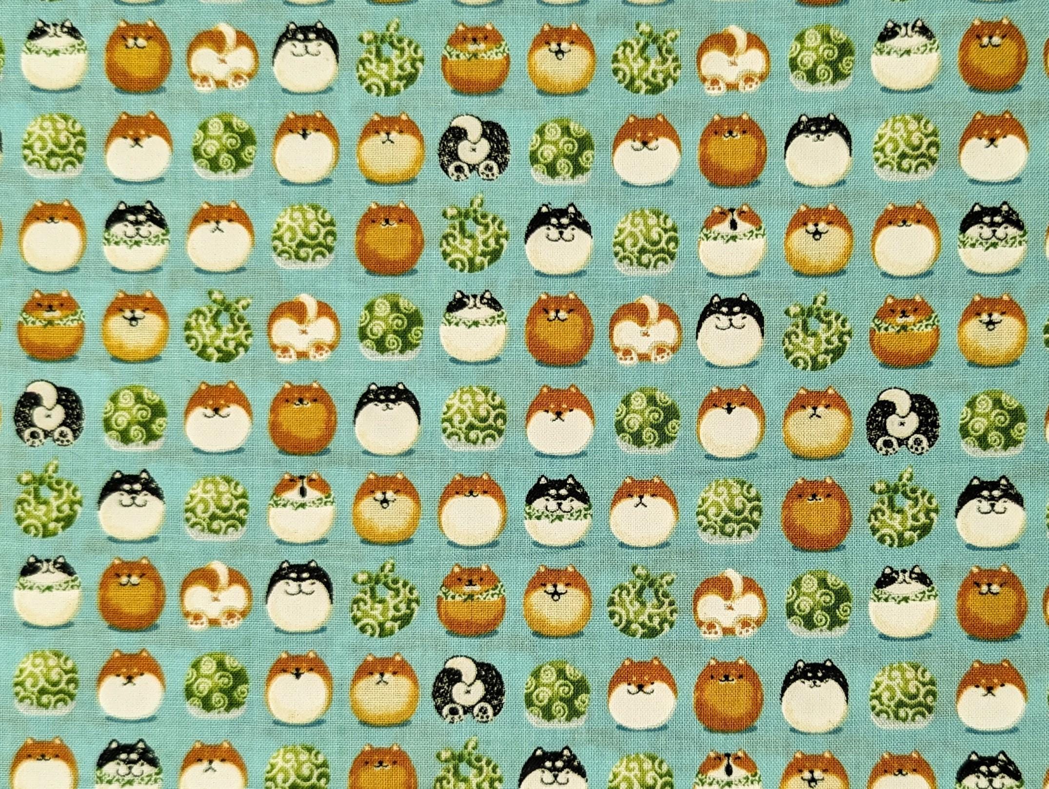 Senyo - Shibas With Furoshiki Cotton Fabric - Teal