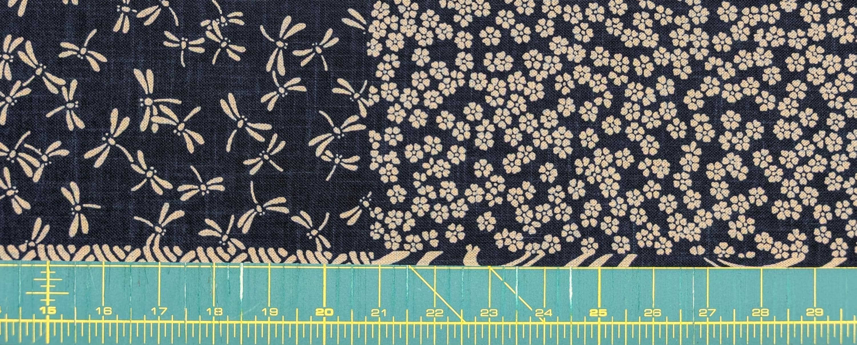 Kurenai - Traditional Blocks Hand Stenciled Cotton Fabric - Dar Blue and Beige