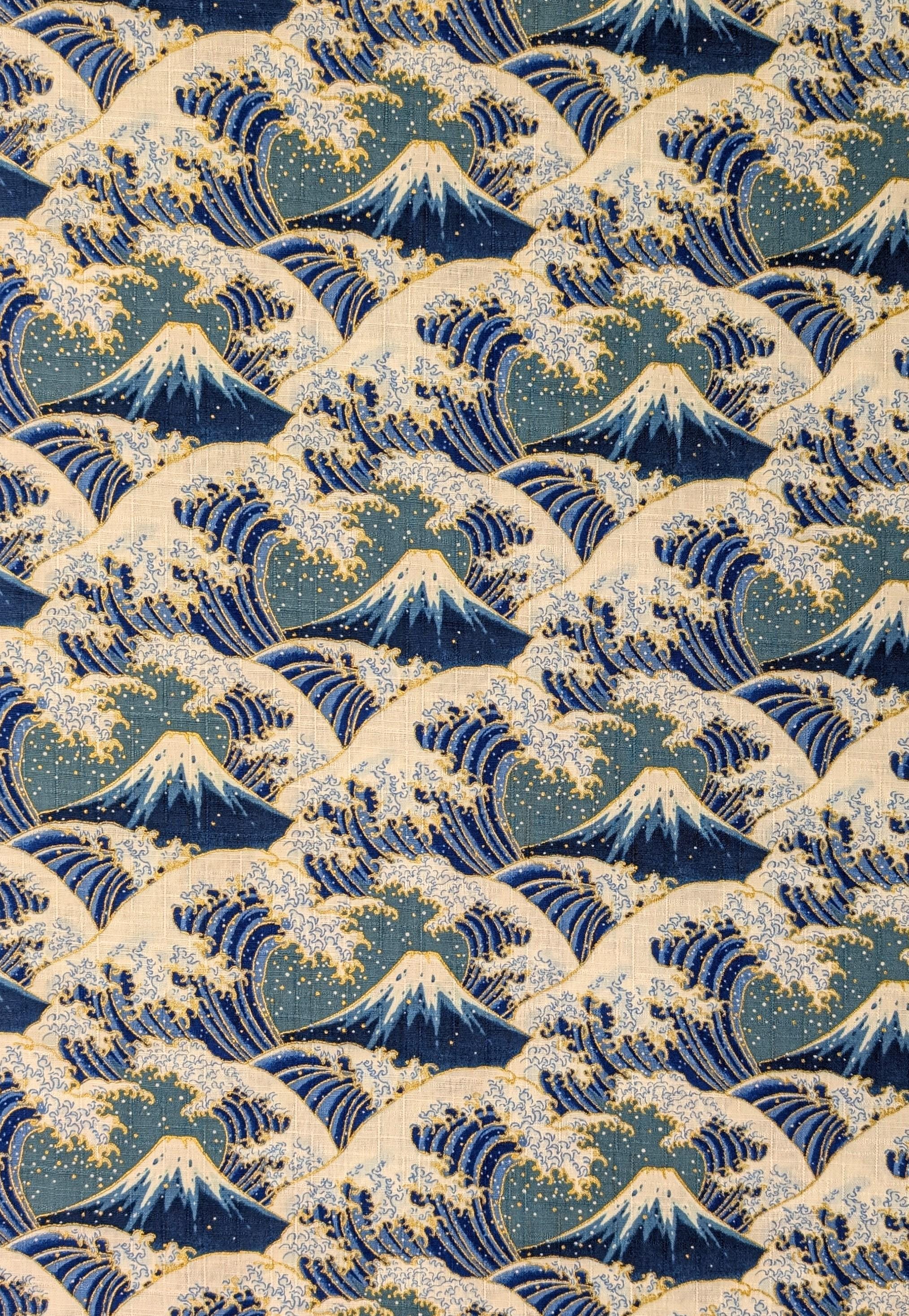 Cosmo - Golden Fuji Waves Cotton Dobby - White and Blue
