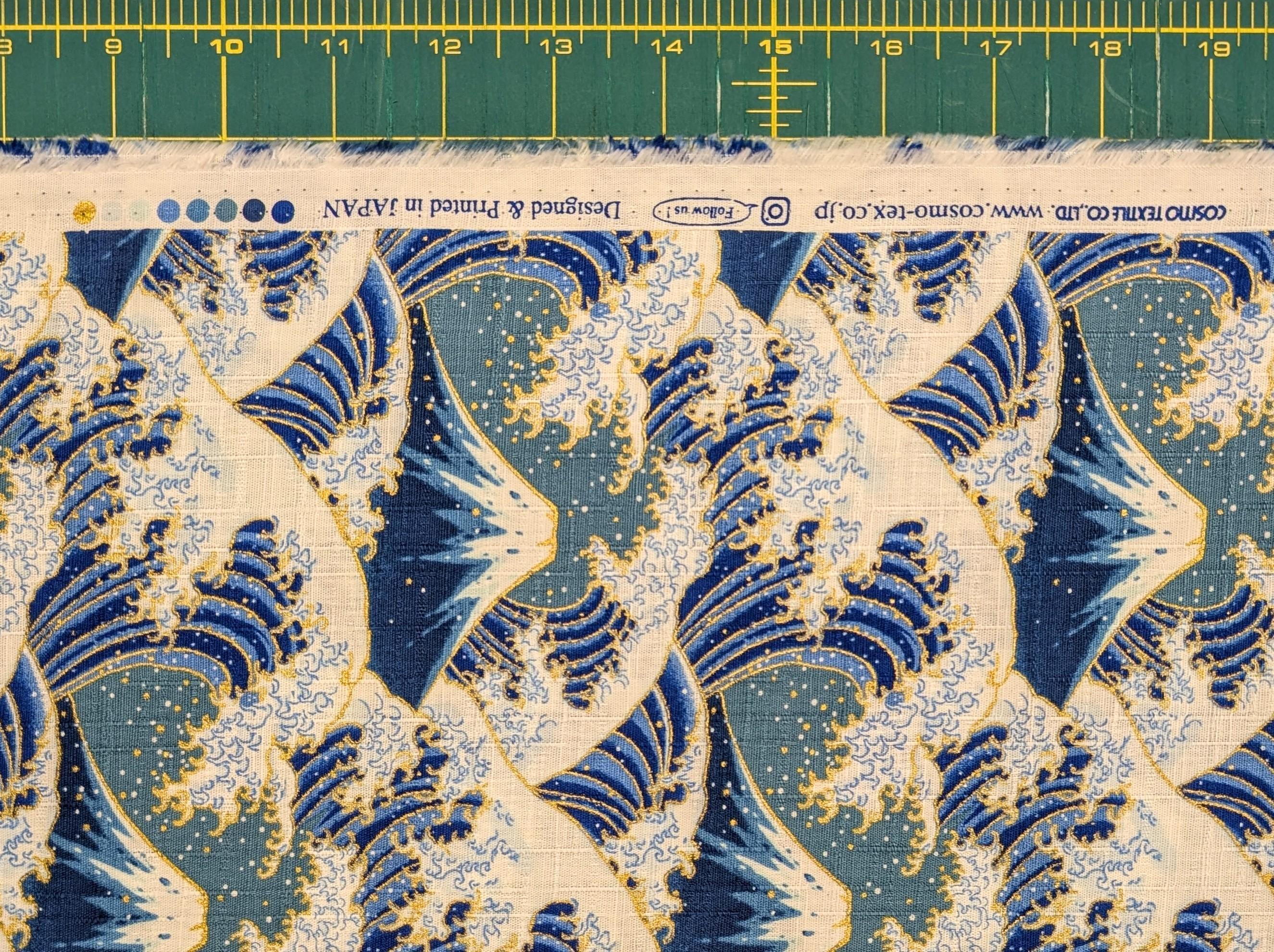 Cosmo - Golden Fuji Waves Cotton Dobby - White and Blue