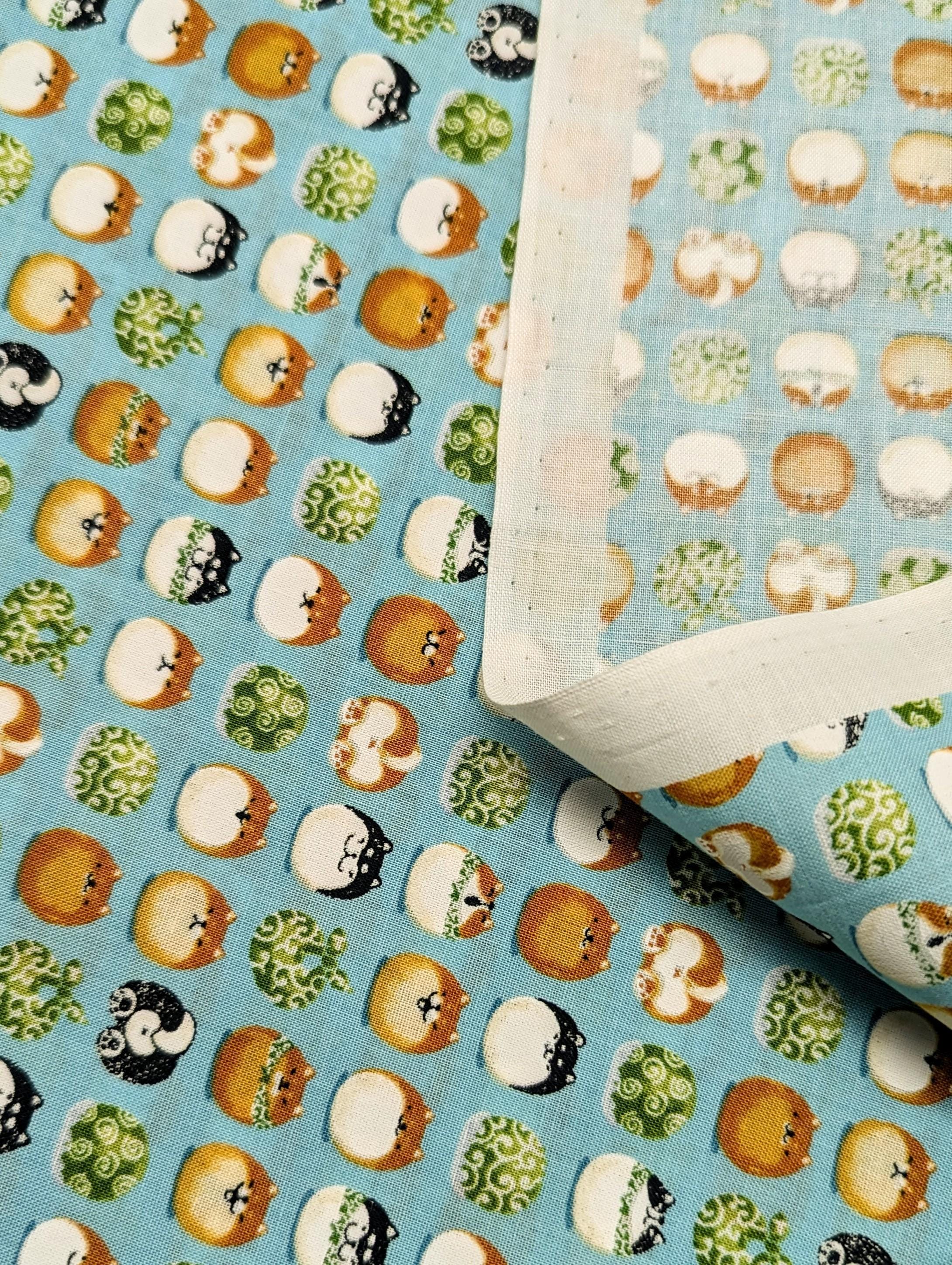 Senyo - Shibas With Furoshiki Cotton Fabric - Teal