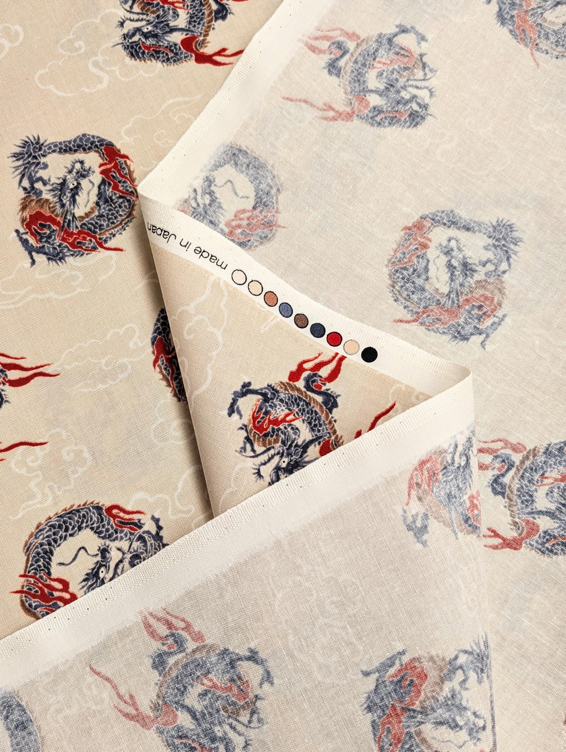 Hishiei - Circling Dragons Cotton Fabric - Beige