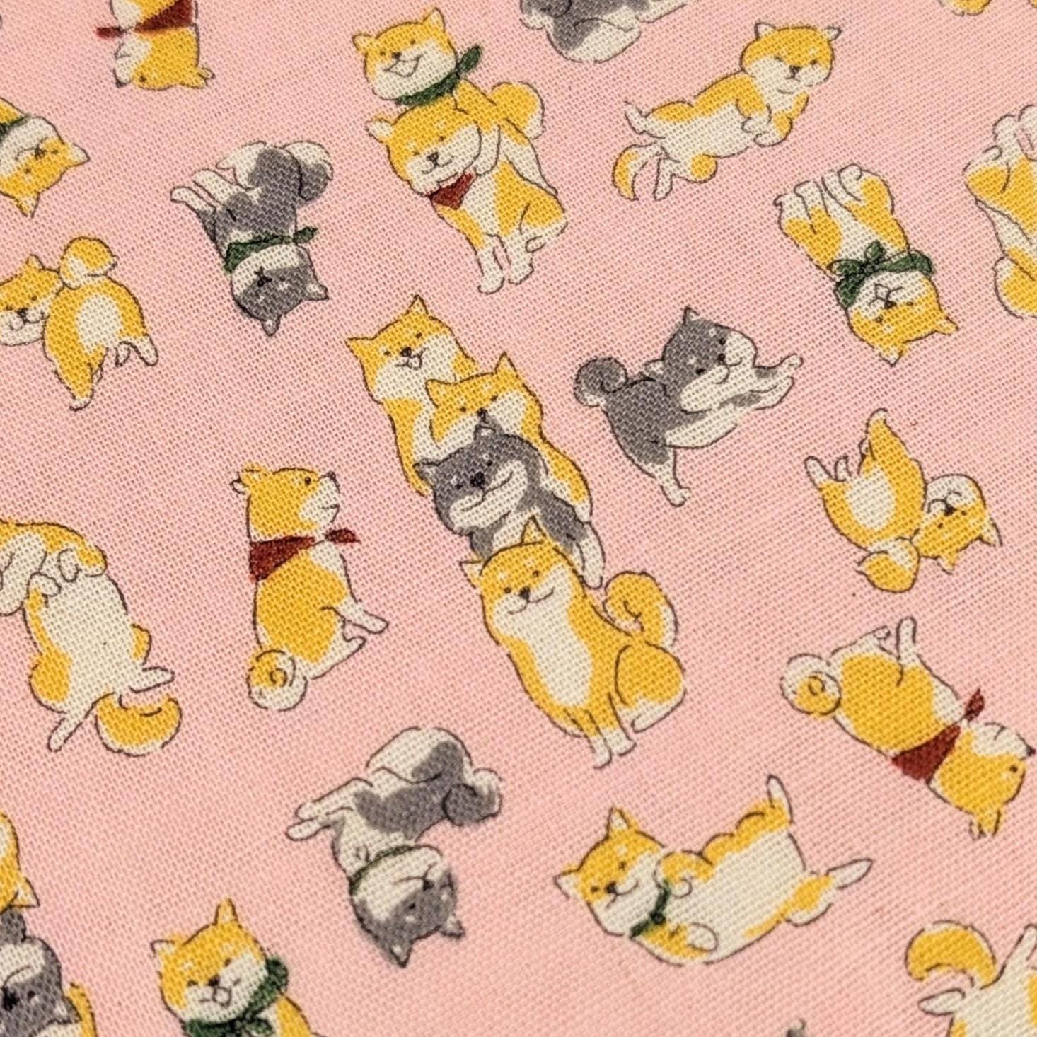 Kokka - Happy Shibas Cotton Double Gauze - Pink