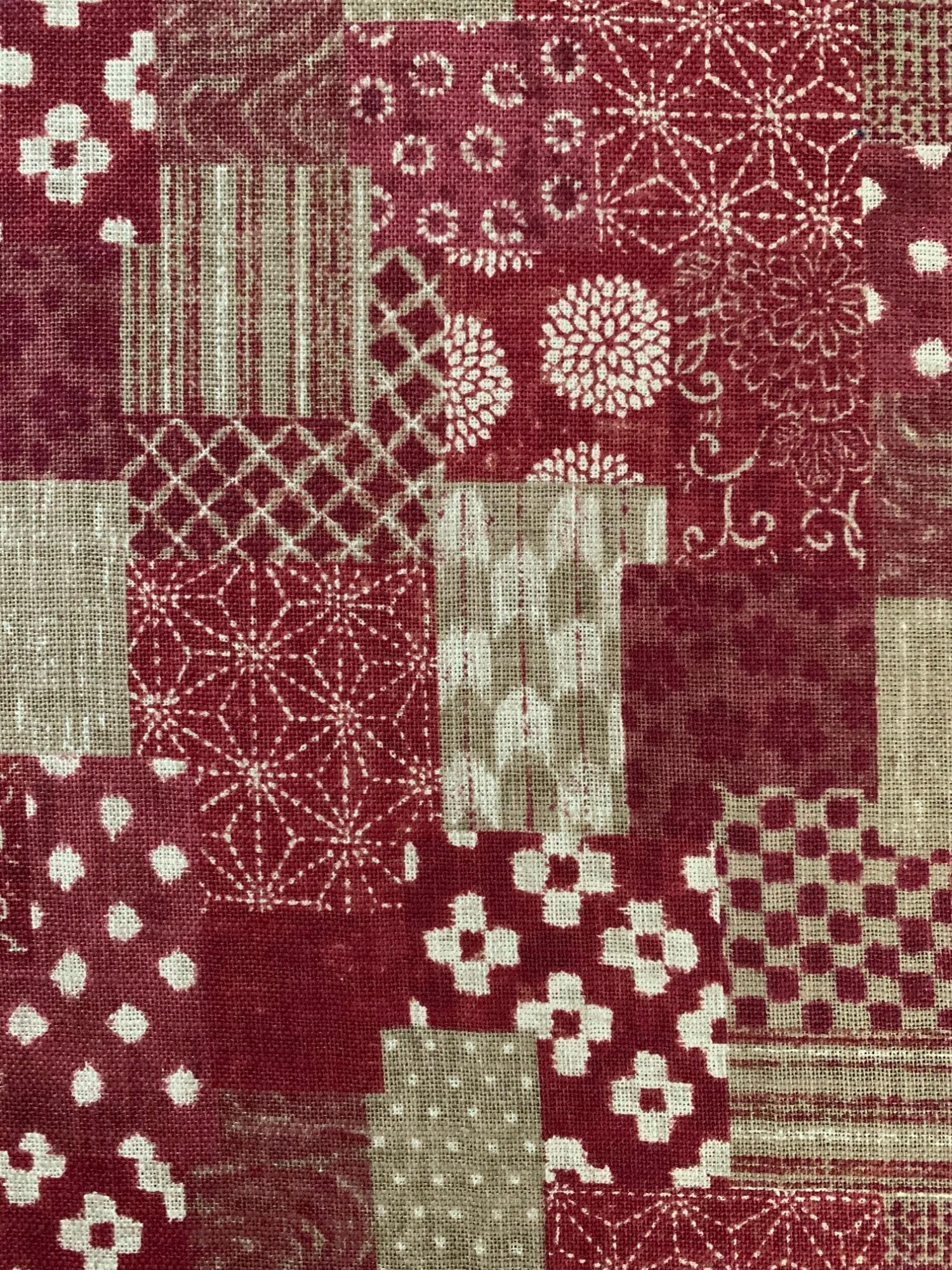 Sevenberry - Boro Patchwork Print Cotton Fabric - Red