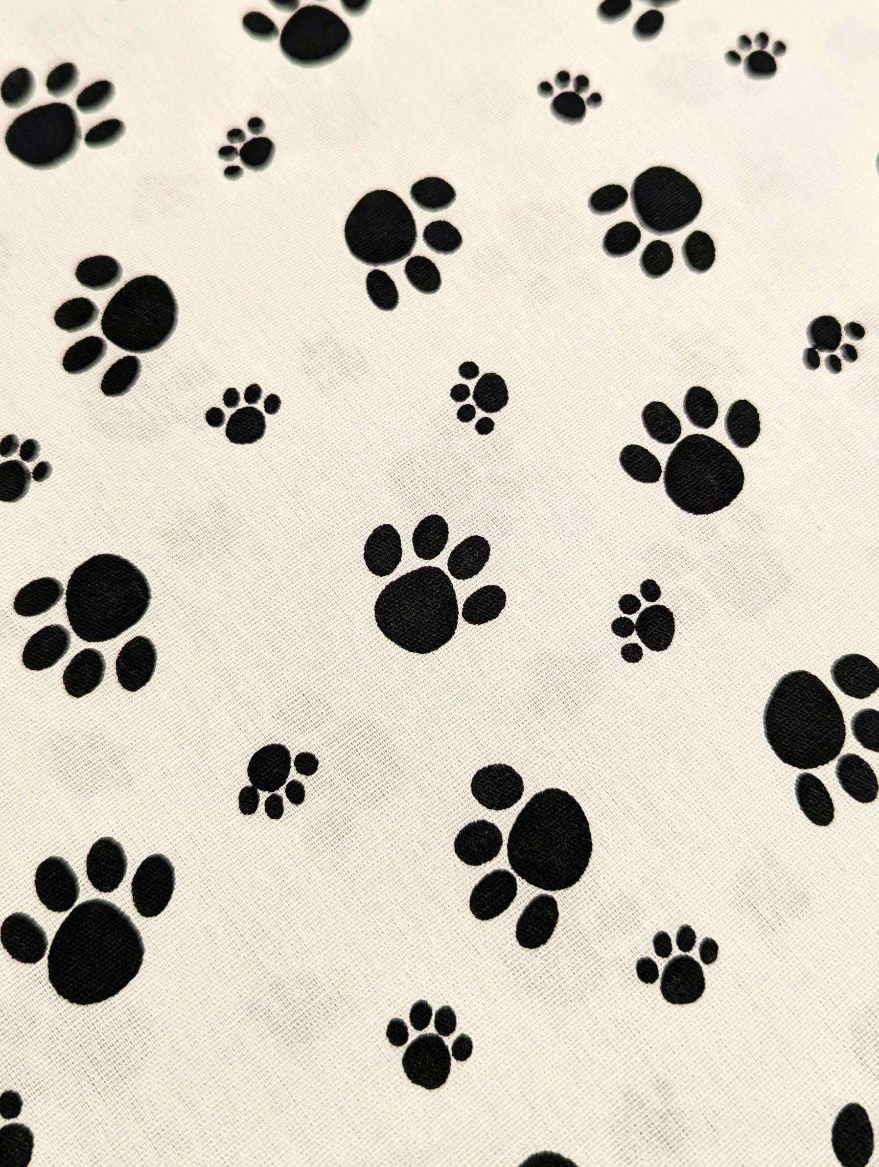 Koyama - Paw Prints Cotton Fabric - White