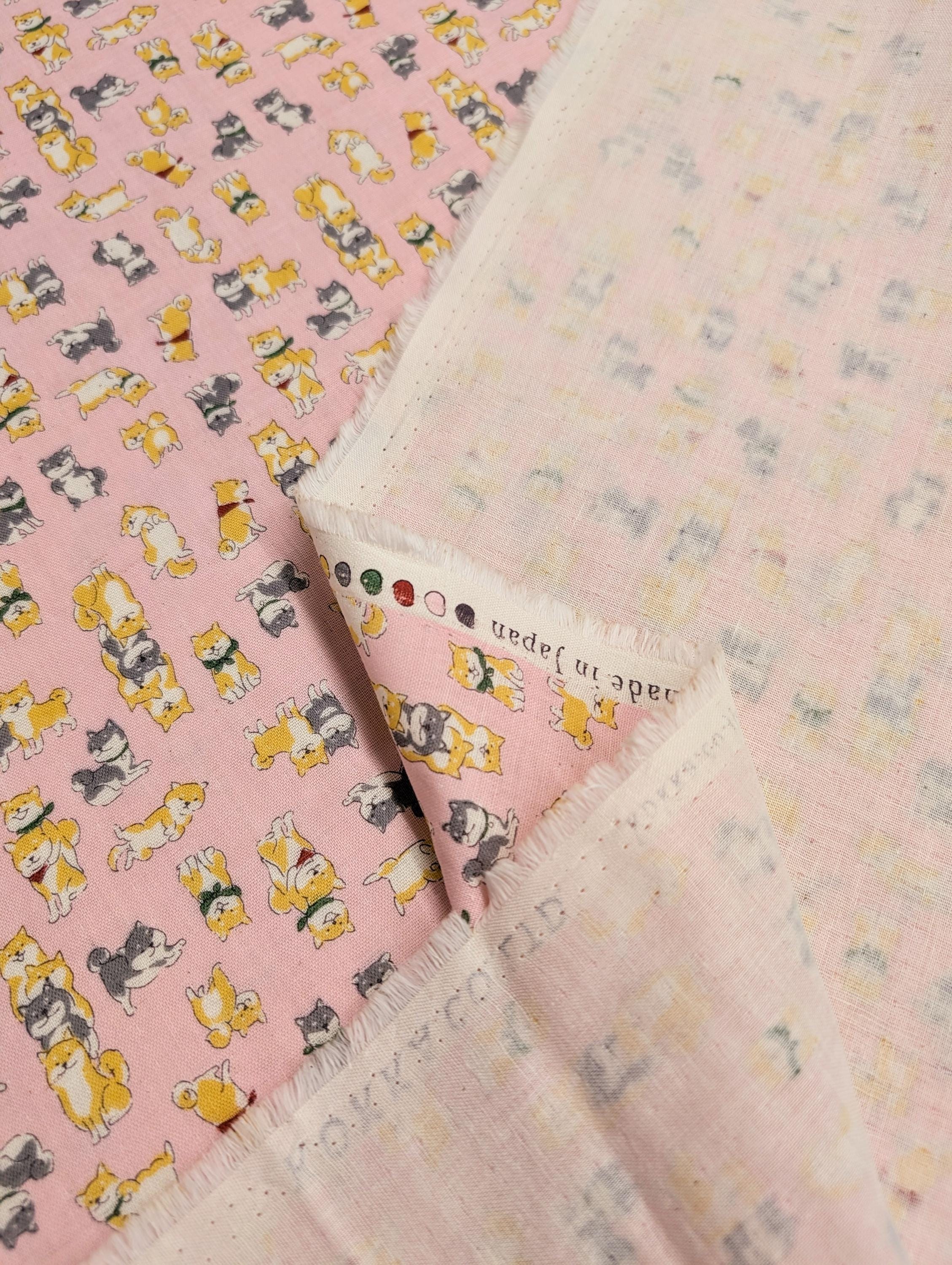 Kokka - Happy Shibas Cotton Double Gauze - Pink