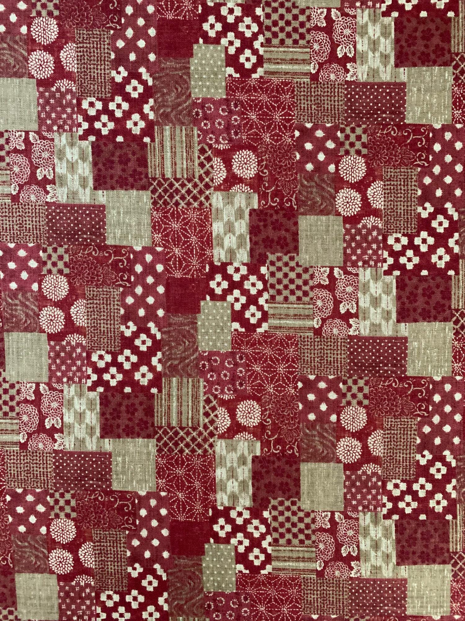 Sevenberry - Boro Patchwork Print Cotton Fabric - Red