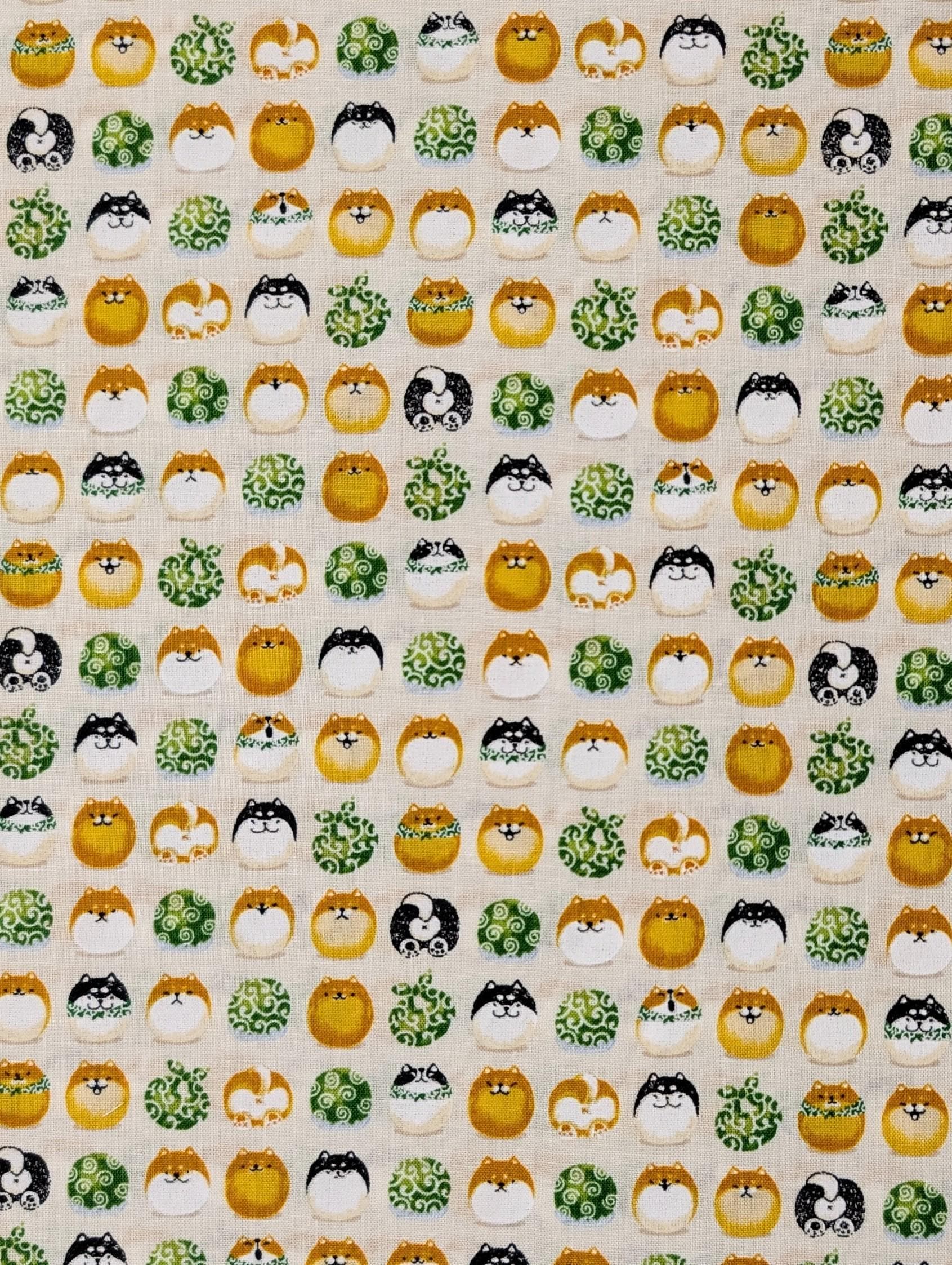 Senyo - Shibas With Furoshiki Cotton Fabric - White