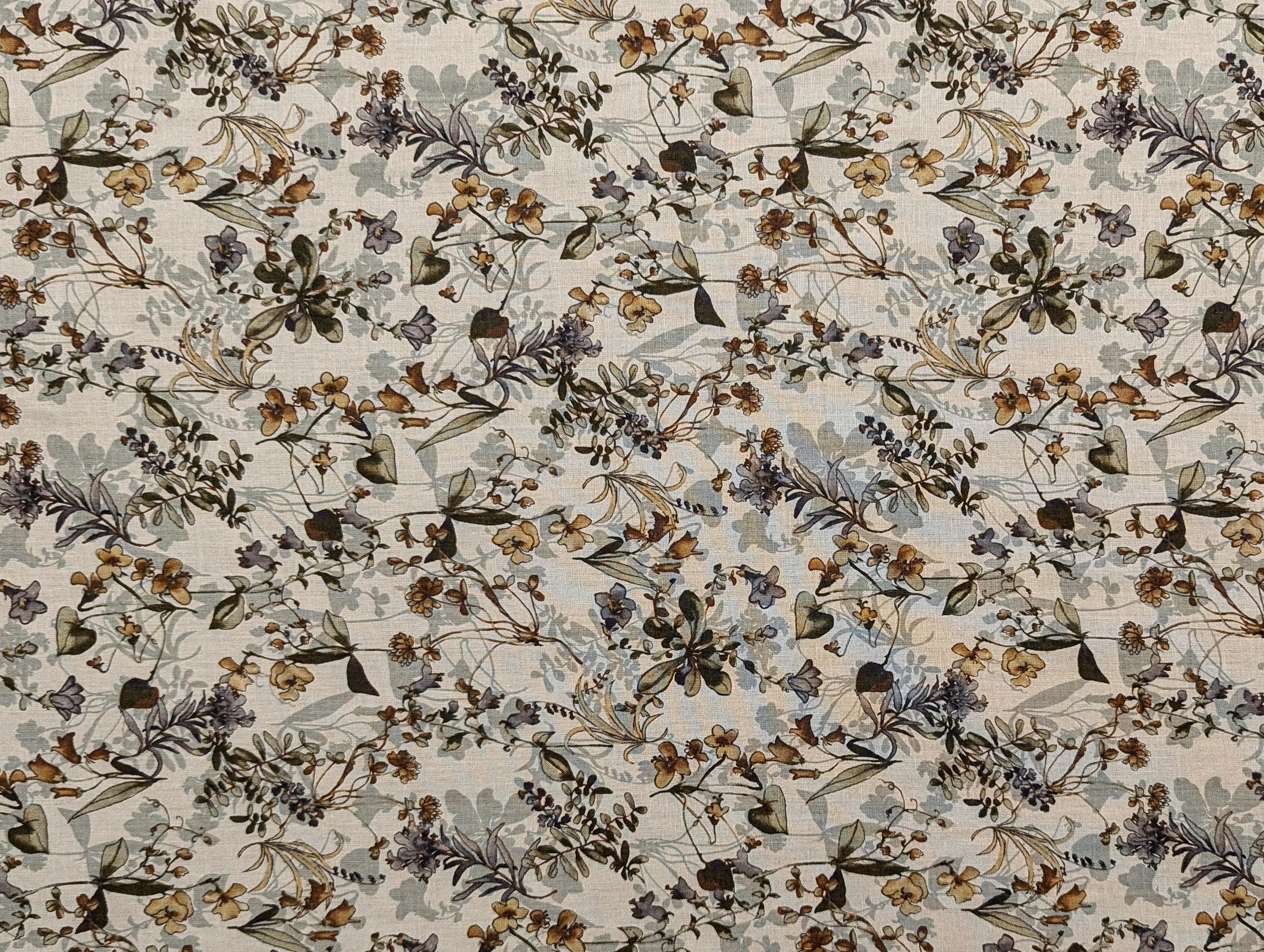 Hokkoh - Watercolor Botanicals Cotton/Linen Blend Fabric - Brown and Beige