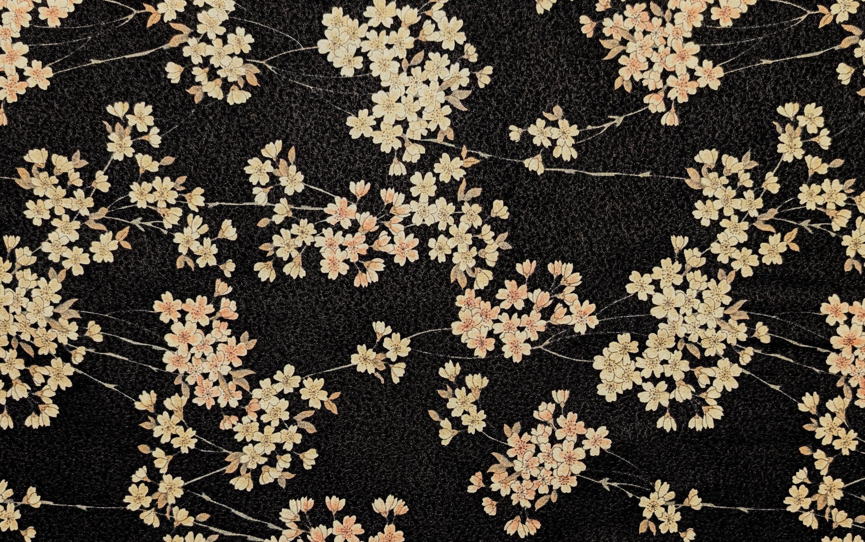 Sakura Flowers & Branches Asano Japanese crepe cotton fabric 0606-66 D black