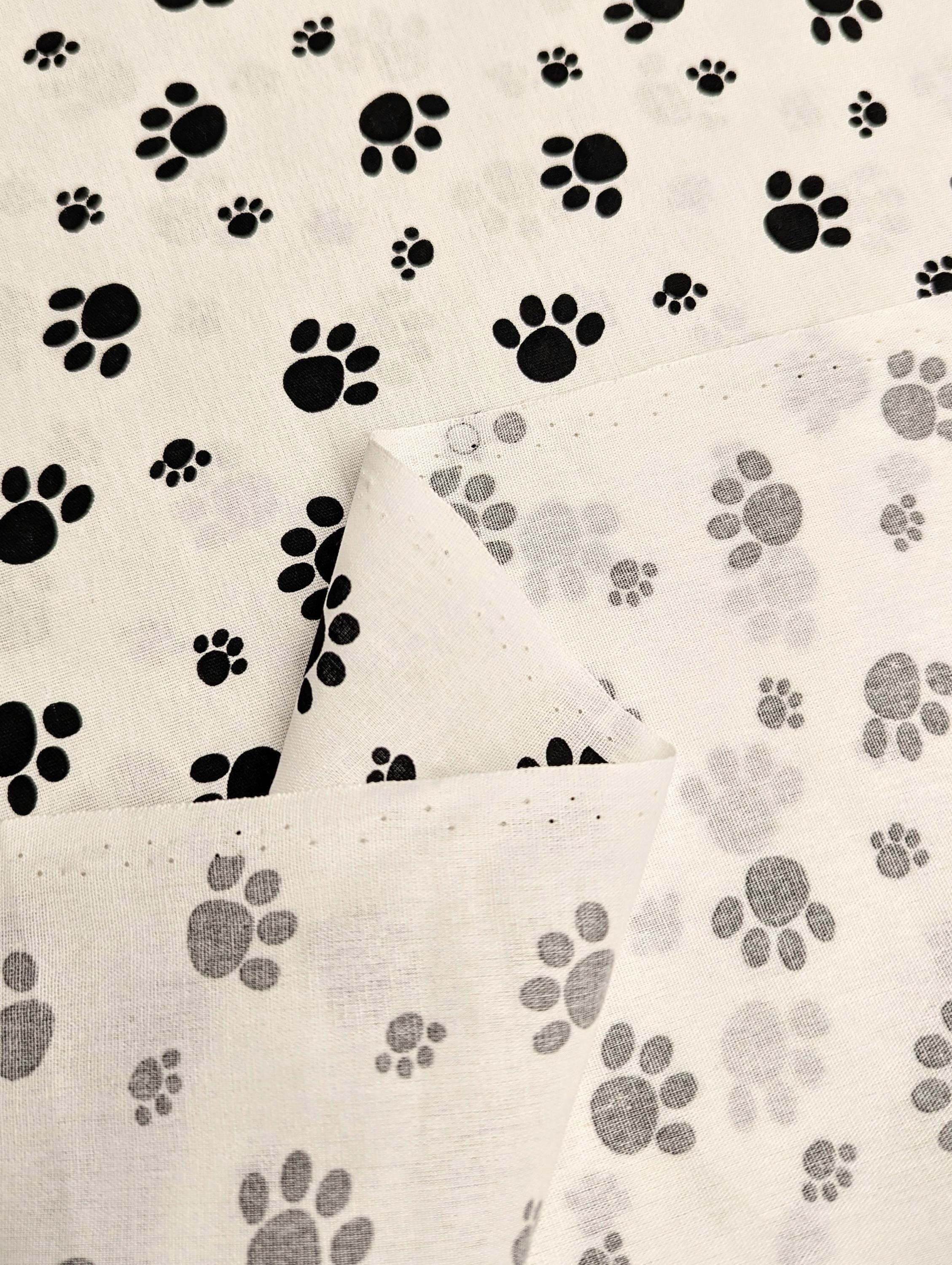 Koyama - Paw Prints Cotton Fabric - White