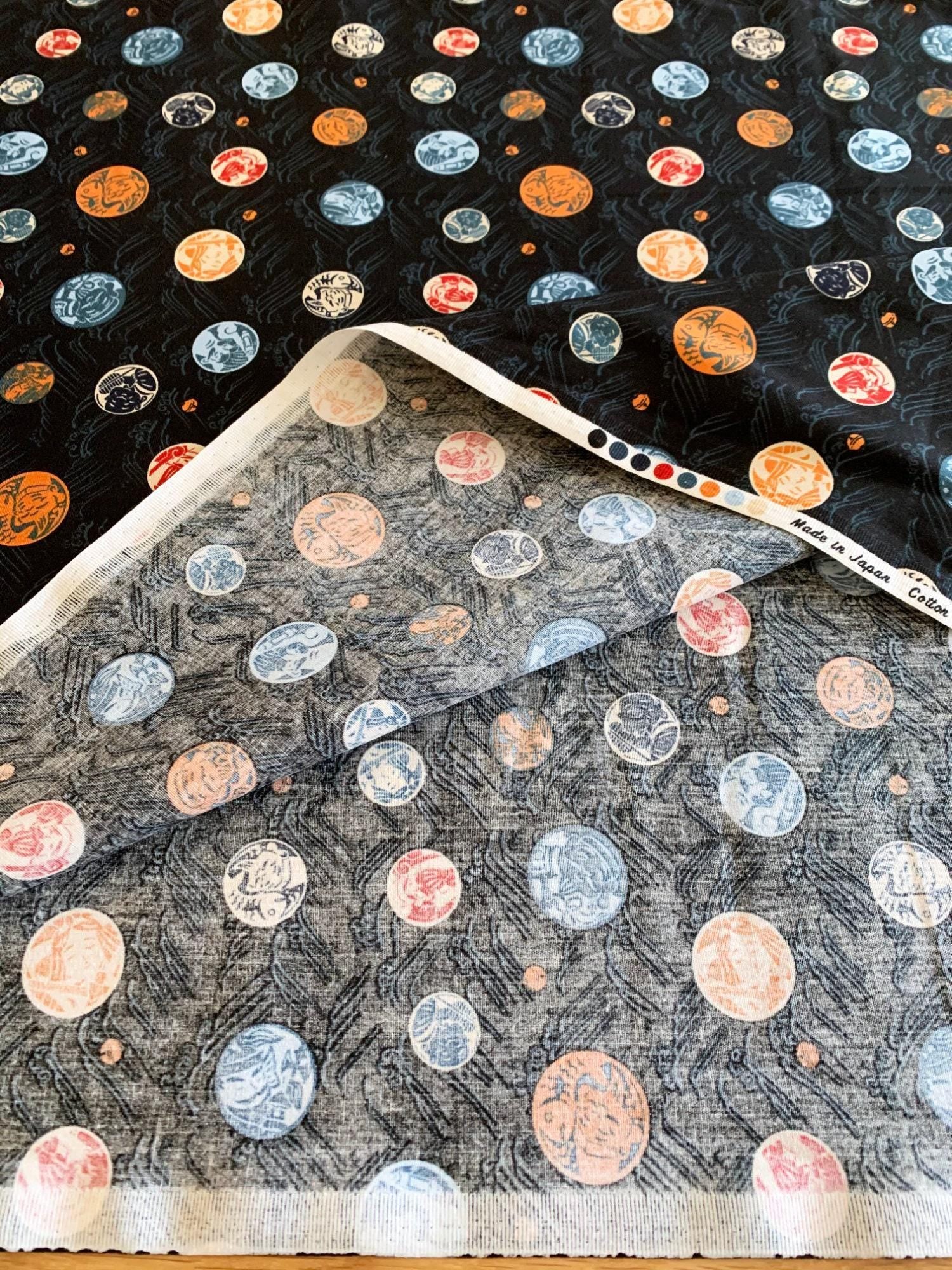 Seven Lucky Gods 七福神 Shichifukujin Japanese cotton fabric Y-3060-43D black