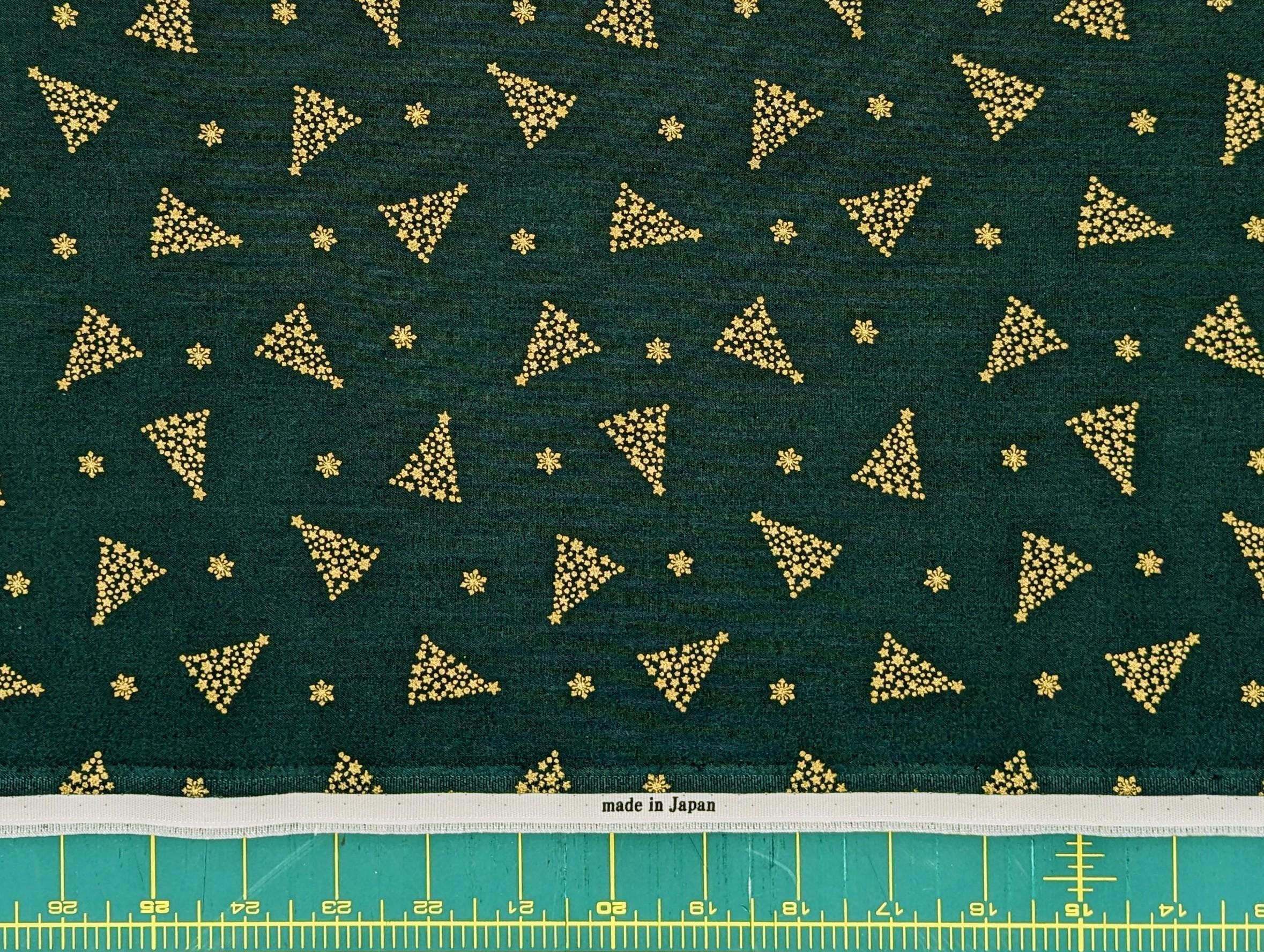 Hishiei - Golden Holiday Trees Cotton Fabric - Green