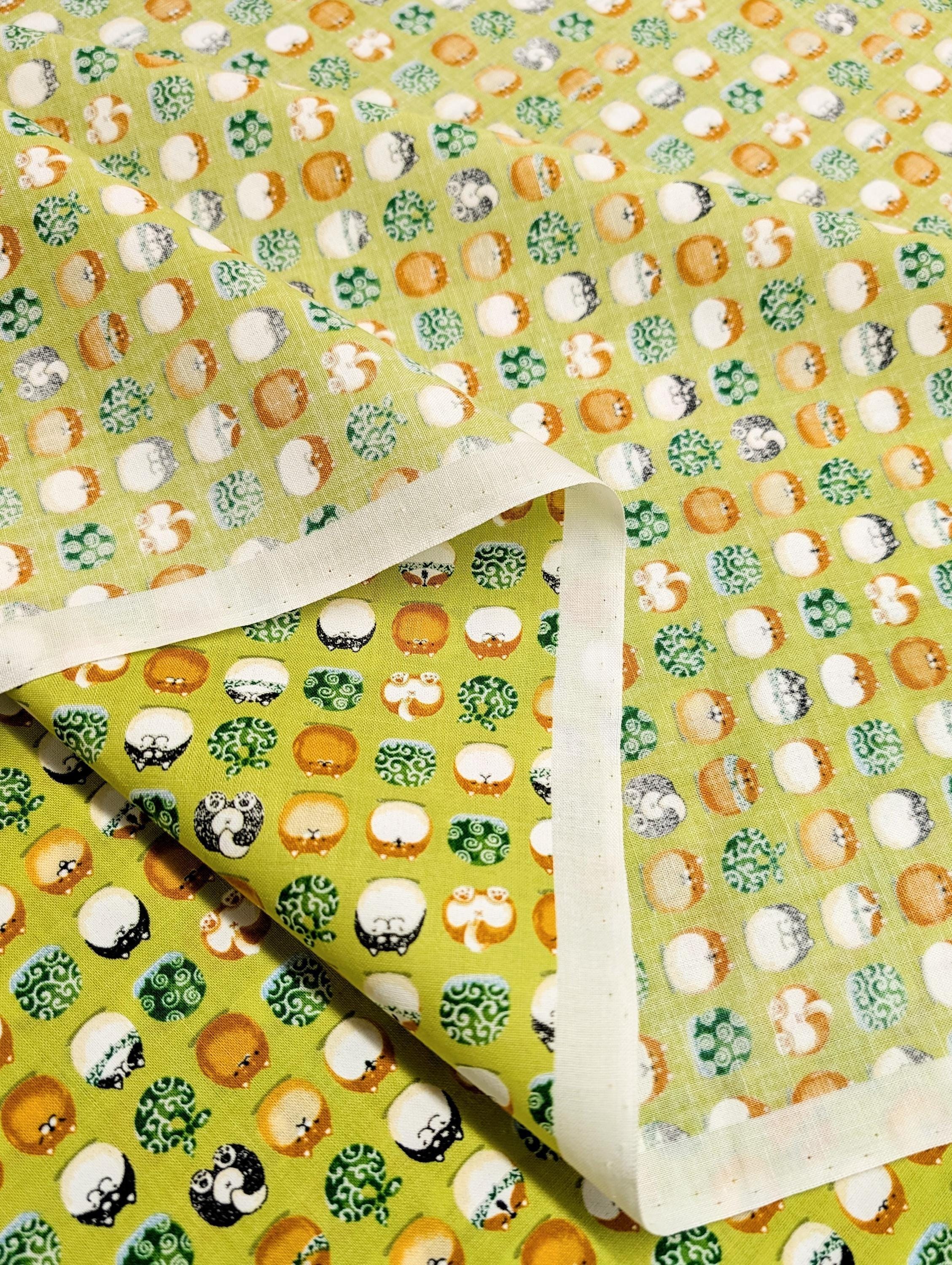 Senyo - Shibas With Furoshiki Cotton Fabric - Lime Green