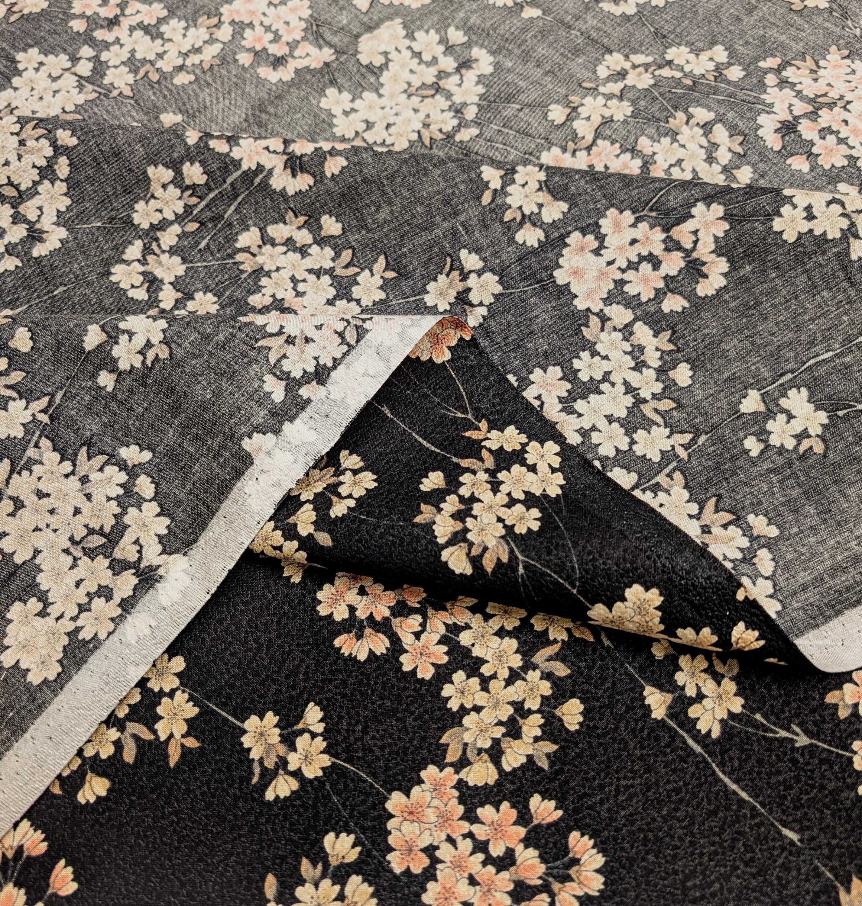 Sakura Flowers & Branches Asano Japanese crepe cotton fabric 0606-66 D black