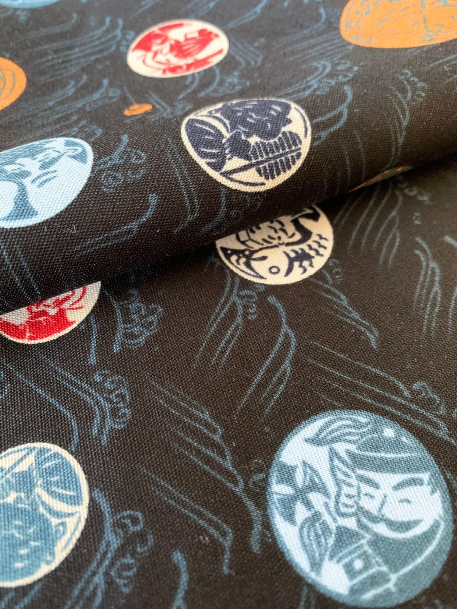Seven Lucky Gods 七福神 Shichifukujin Japanese cotton fabric Y-3060-43D black