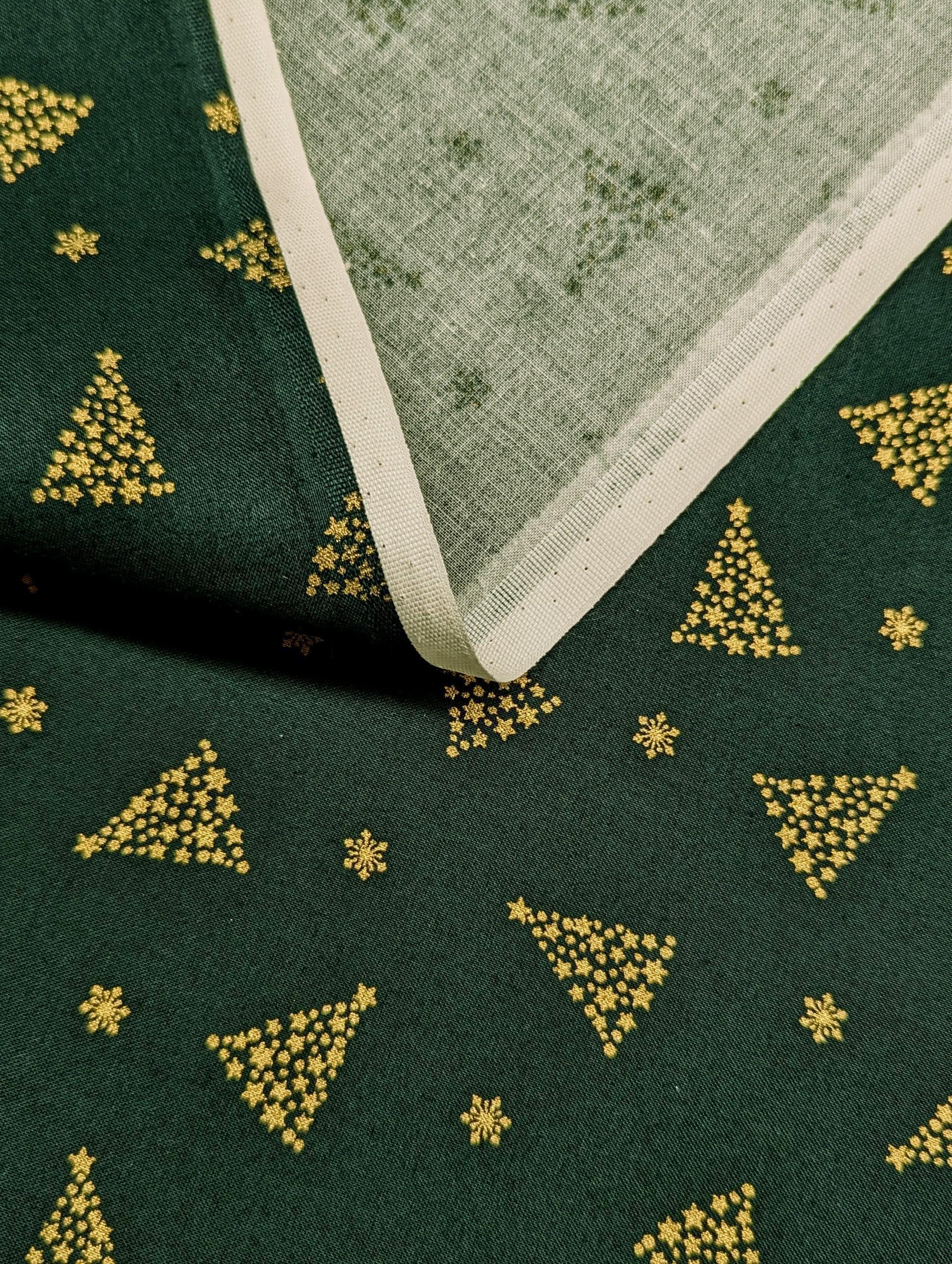 Hishiei - Golden Holiday Trees Cotton Fabric - Green