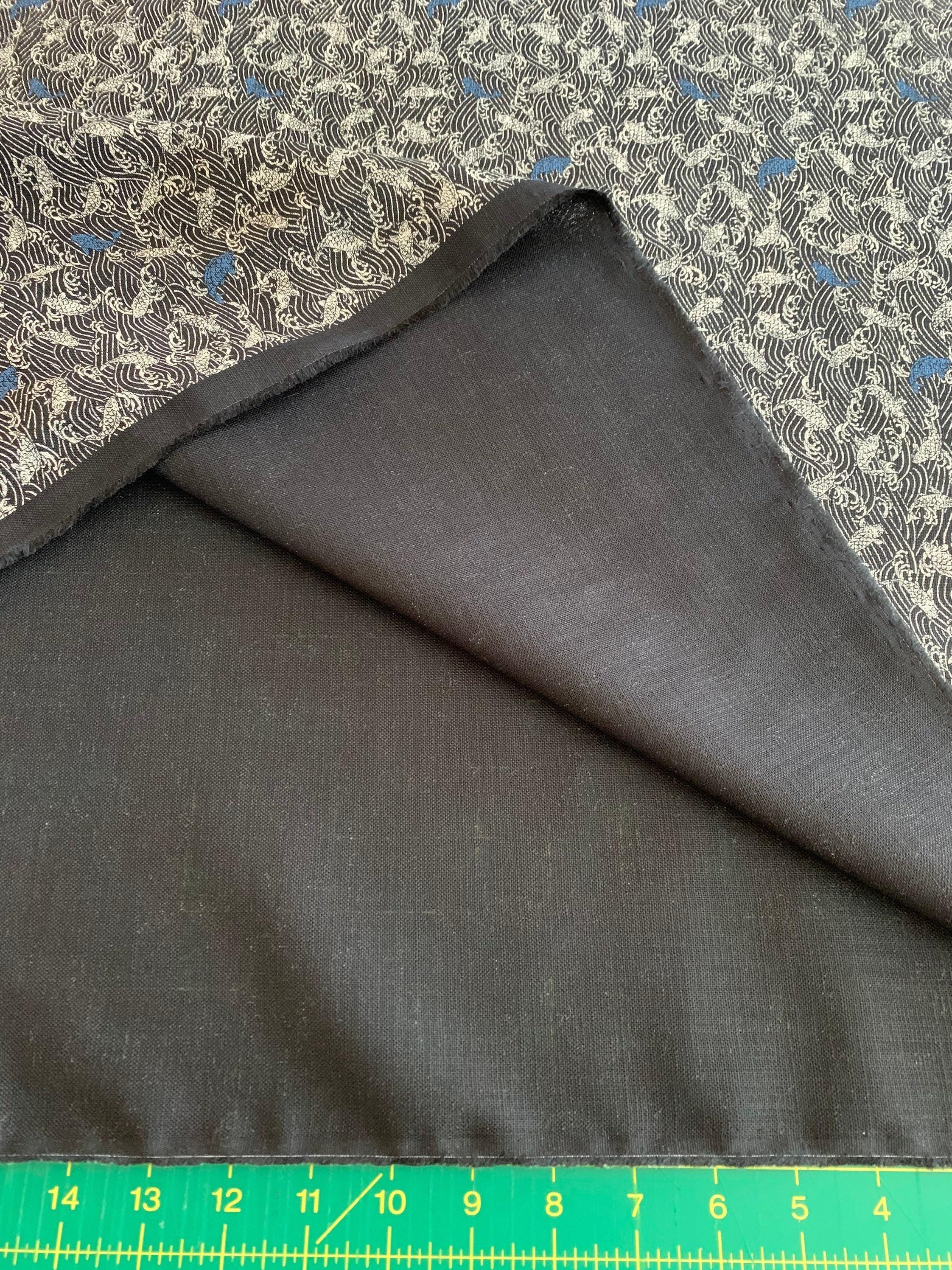 Sevenberry - Koi Carp Fish and Waves Cotton Fabric - Black Beige Blue