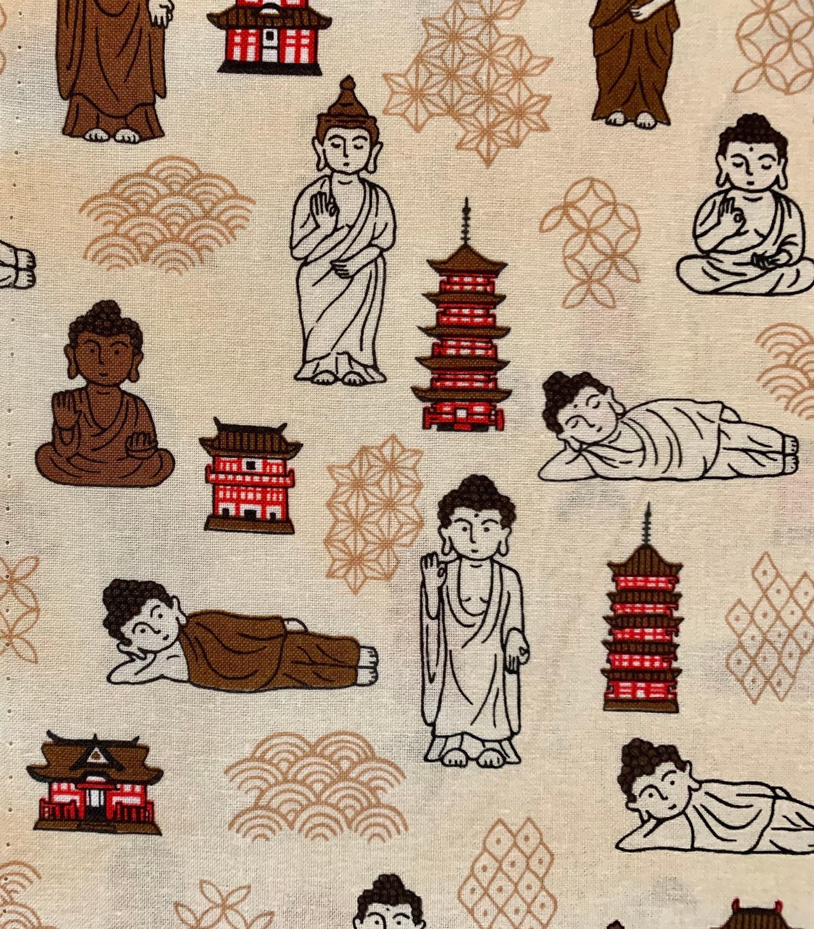 Naka - Buddha Temple Cotton Fabric - Beige