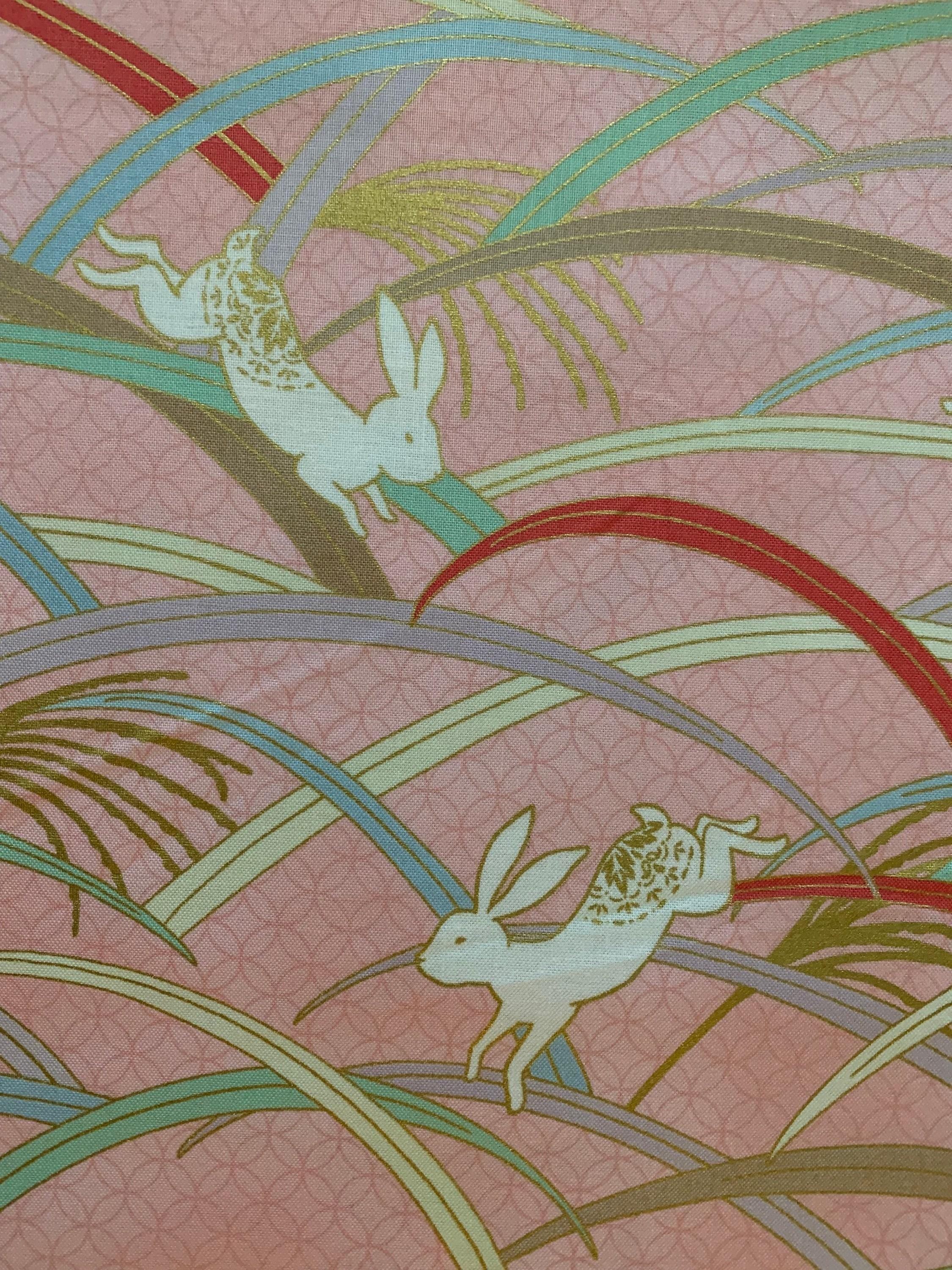 QuiltGate - Hyakka Ryoran Rabbits in the Grass Cotton Fabric - Pink