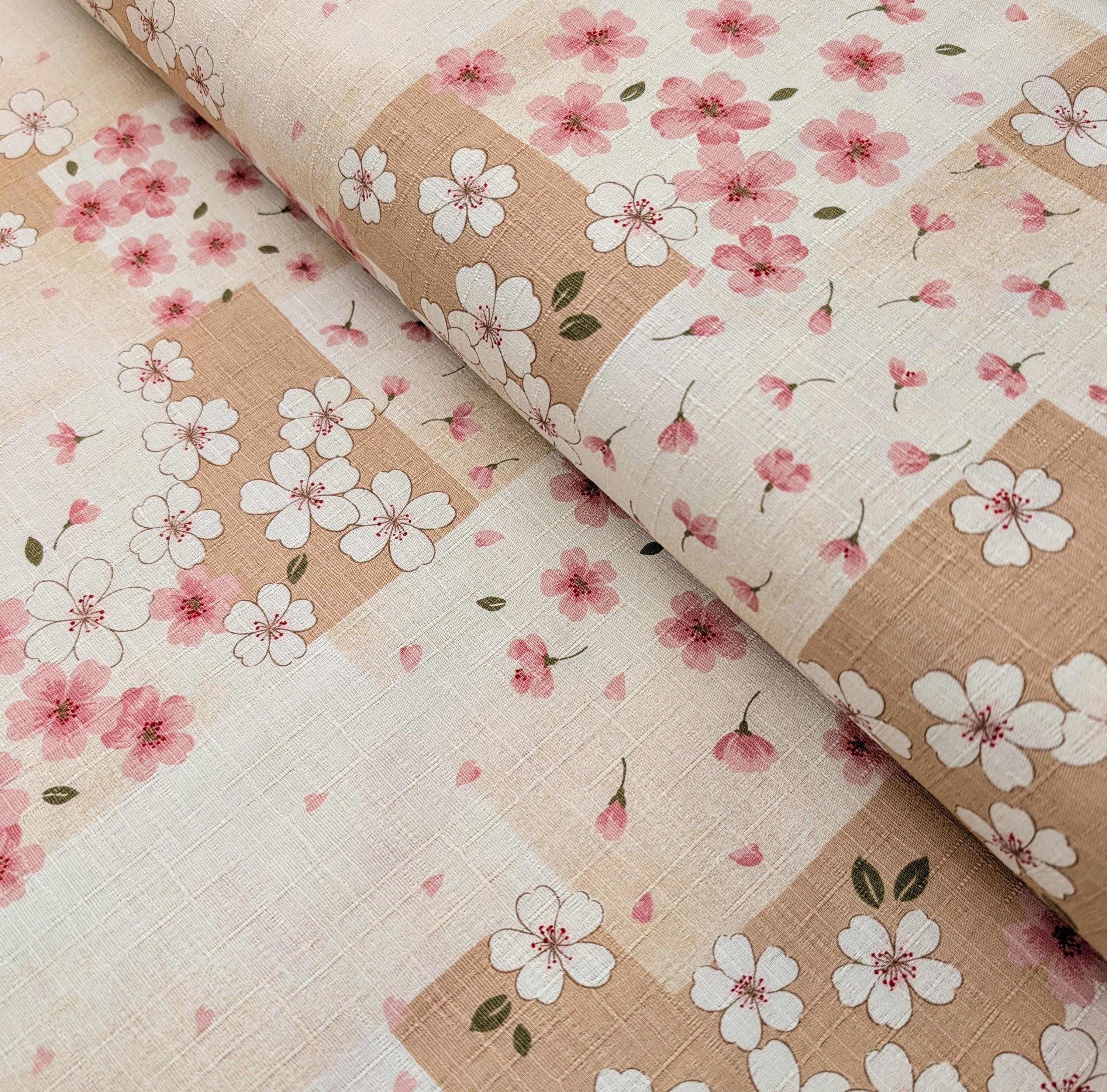 Patchwork Cherry Blossoms Kobayashi Japanese dobby cotton fabric KTS-6971 A beige