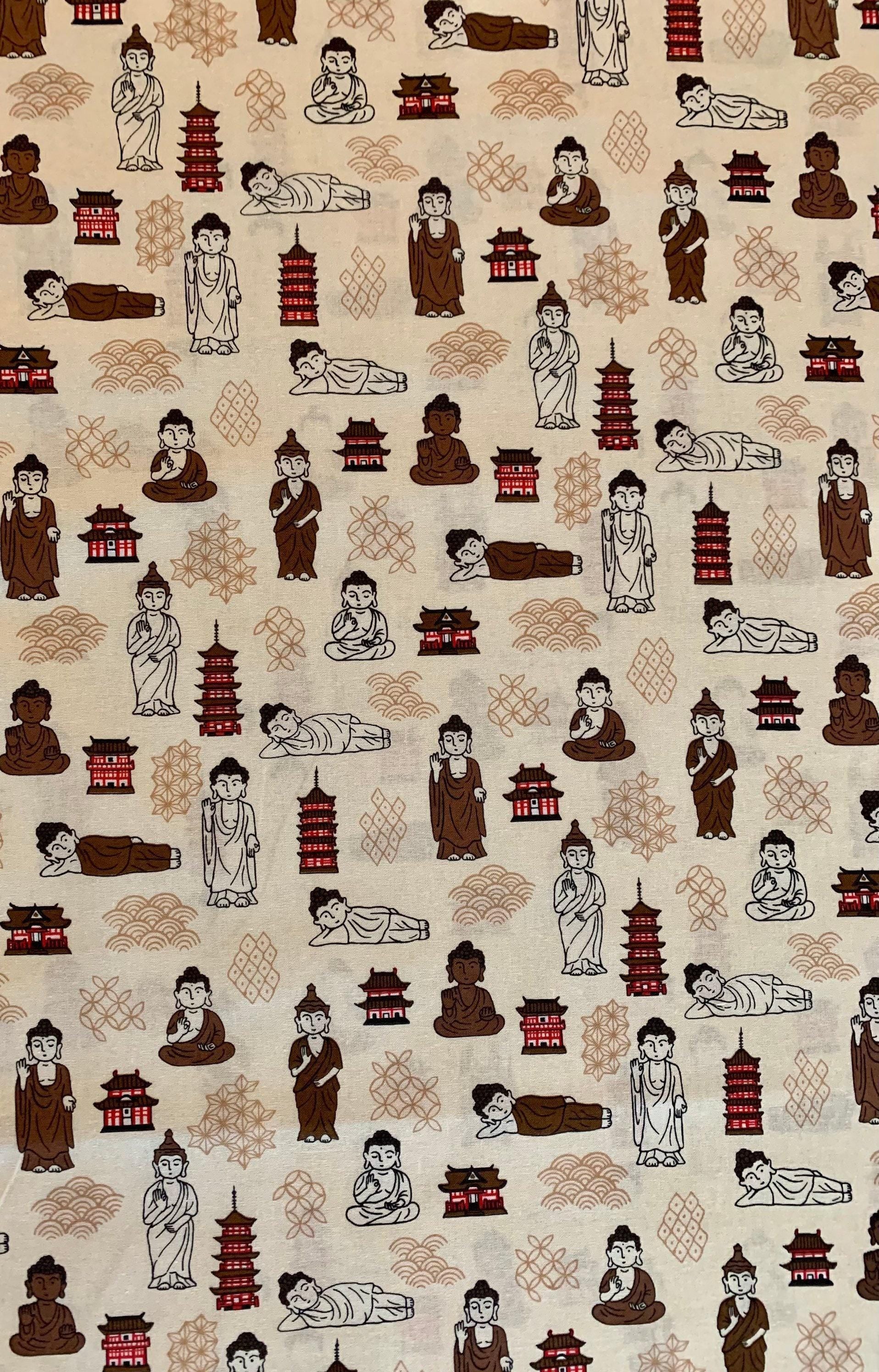 Naka - Buddha Temple Cotton Fabric - Beige